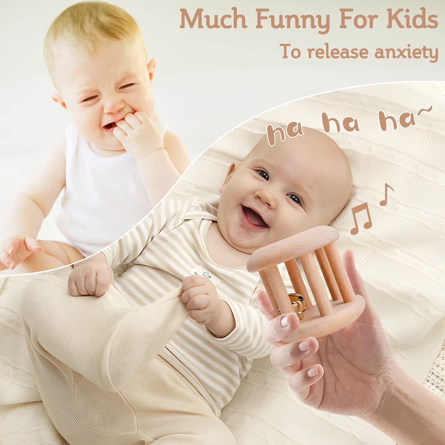 Montessori Wooden Baby Toys Set for 0-6 Months - Wooden Rattles, Grasping Toys, Push Car, Handbells, Interlocking Discs - Perfect Newborn Infant Gifts for Sensory Play & Early Learning