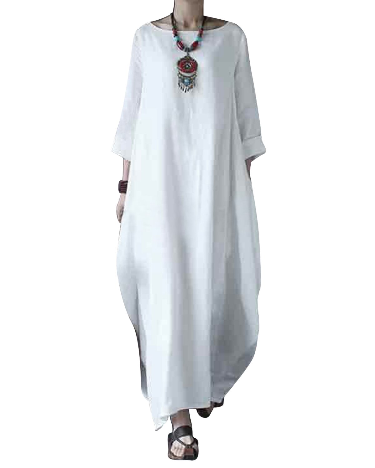 Jacansi Women's Cotton Linen Dress with Pockets - Oversized Loose Kaftan Dress for Summer Beach, Vacation & Casual Wear