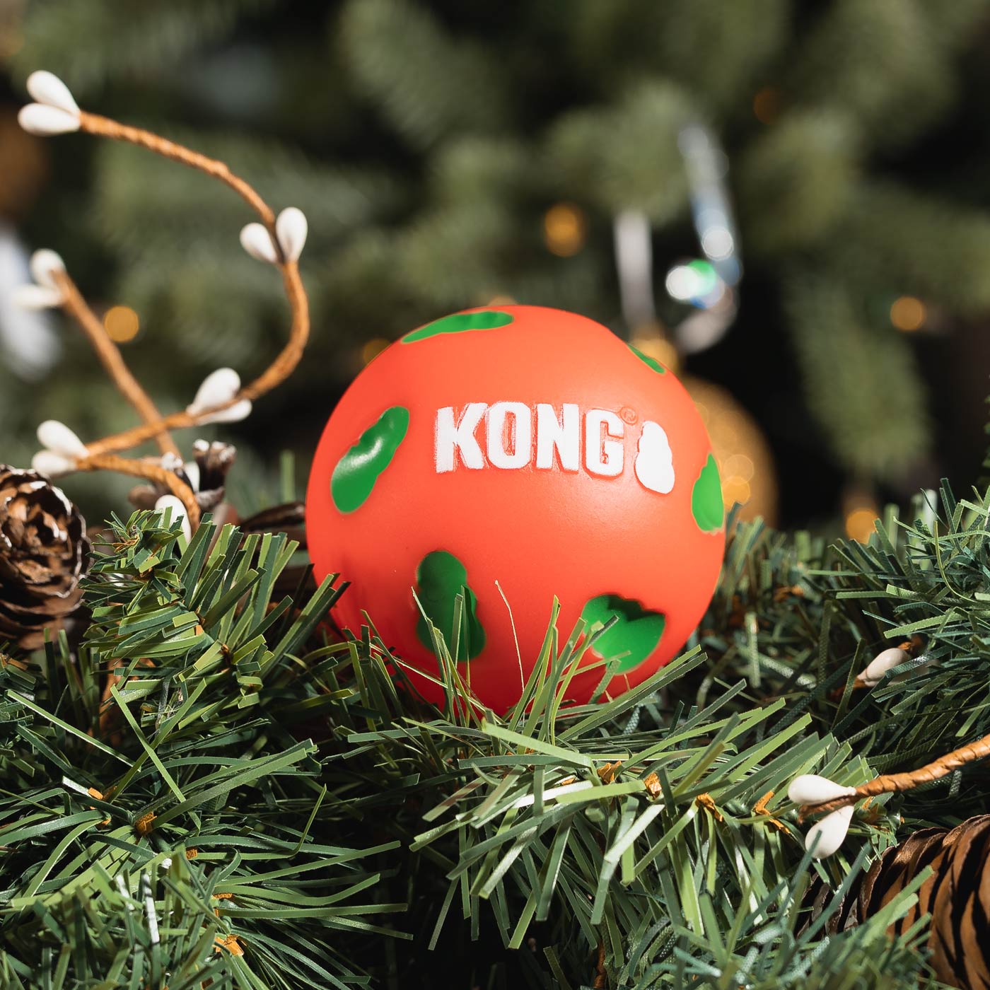 KONG Holiday Dog Chew Toys - 4 Pack Durable Rubber Balls for Chewing, Fetch & Play - Christmas, Thanksgiving & New Year Pet Gifts for Small & Large Dogs