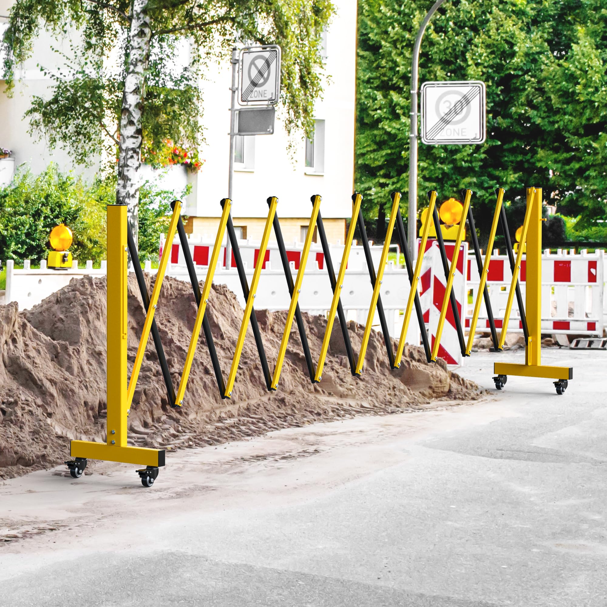 YITAHOME 11FT Expandable Metal Barricade Gate - Heavy Duty Folding Security Gate with Wheels for Driveway, Warehouse, and Outdoor Safety Protection | Industrial Grade Mobile Barrier for Construction Sites, Events, and Crowd Control