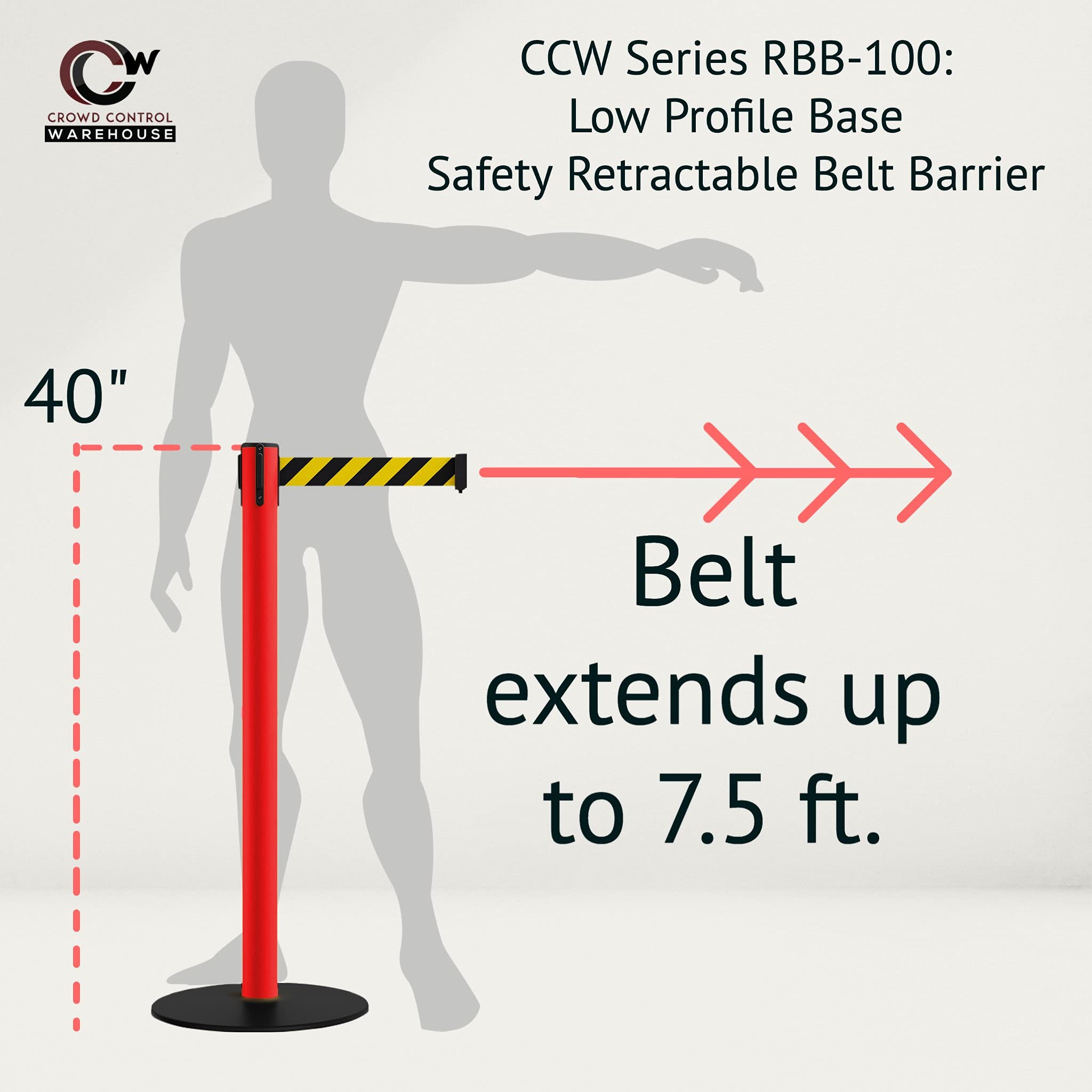 Retractable Belt Barrier Stanchion Set of 2 - Low Profile Base with Red Posts & 7.5ft Blue Belt - CCW Approved for Crowd Control | Perfect for Events, Queues, and Retail Spaces