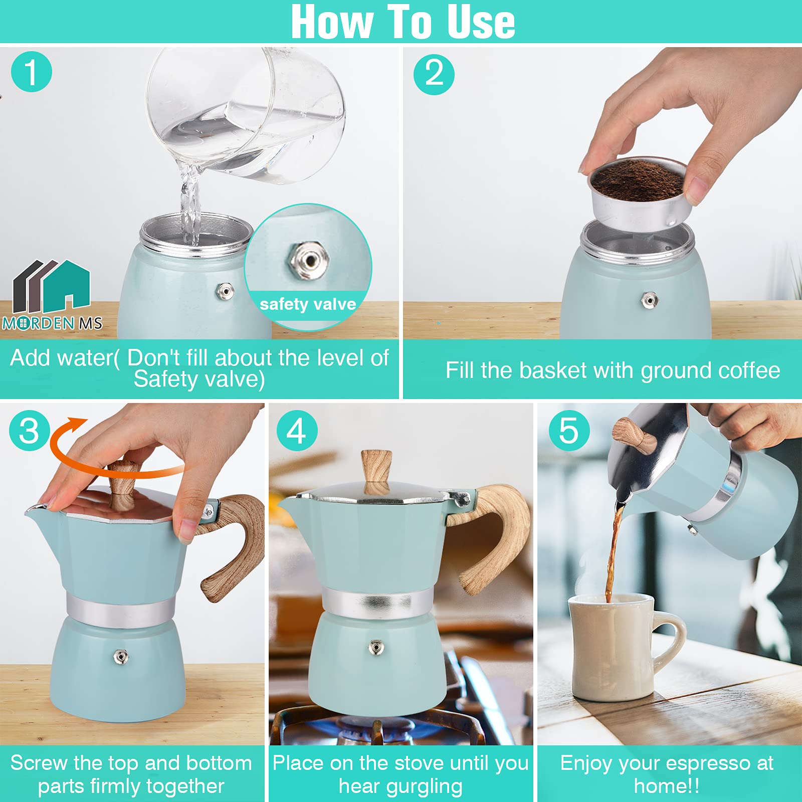 Italian Moka Pot Stovetop Espresso Maker - 3 Cup Coffee Maker for Home & Camping