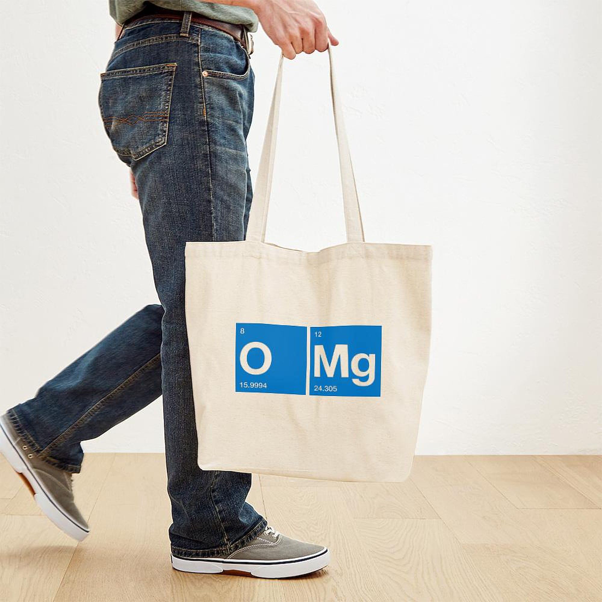 Oxygen Magnesium Periodic Table OMG Tote Bag - Reusable Natural Beige Canvas Shopping Bag for Science Lovers & Grocery Trips