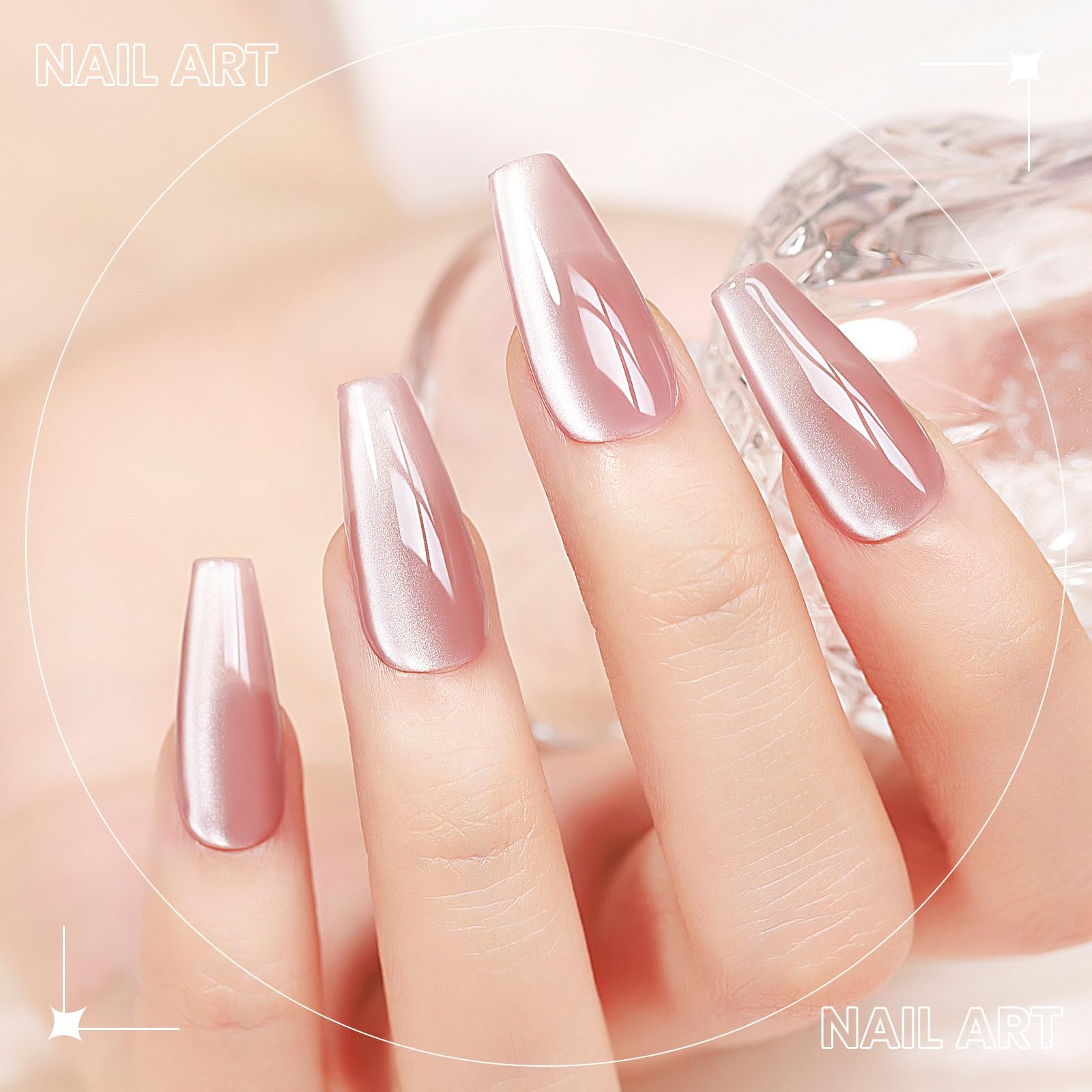 Pink Cat Eye Gel Nail Polish - 15ml Light Pink Jelly Glassy UV Gel with Magnetic Moonlight Shimmer Glitter, Soak Off Salon Quality DIY Nail Polish for Home Manicure | Perfect for Parties, Weddings & Special Occasions