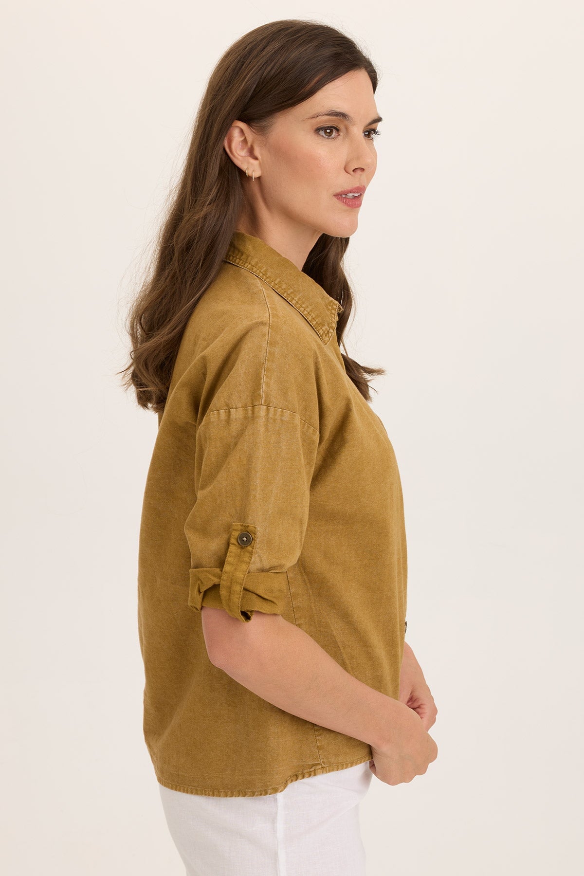 Carrie Linen 3/4 Sleeve Button Up Shirt for Women - Casual Office Wear & Spring Outfits