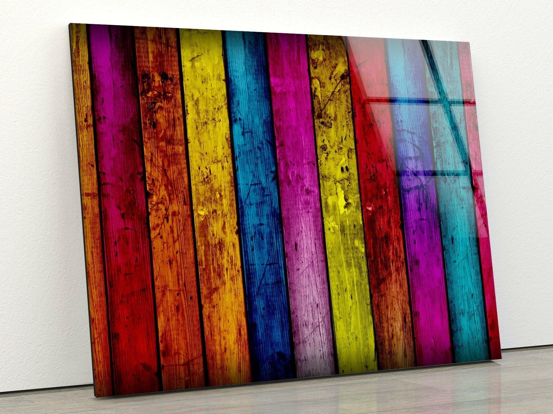Vibrant Hand-Painted Wood and Glass Wall Art Decor - Perfect for Living Room, Bedroom, and Office Wall Decorations