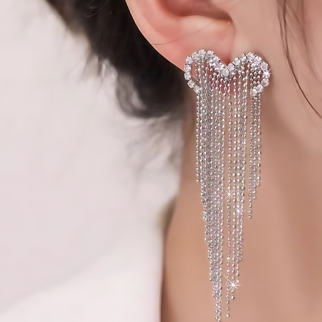 Elegant Open Heart Tassel Waterfall Earrings for Women - Fashion Gold/Silver Dangle Jewelry | Perfect for Parties, Weddings & Date Nights | A8451