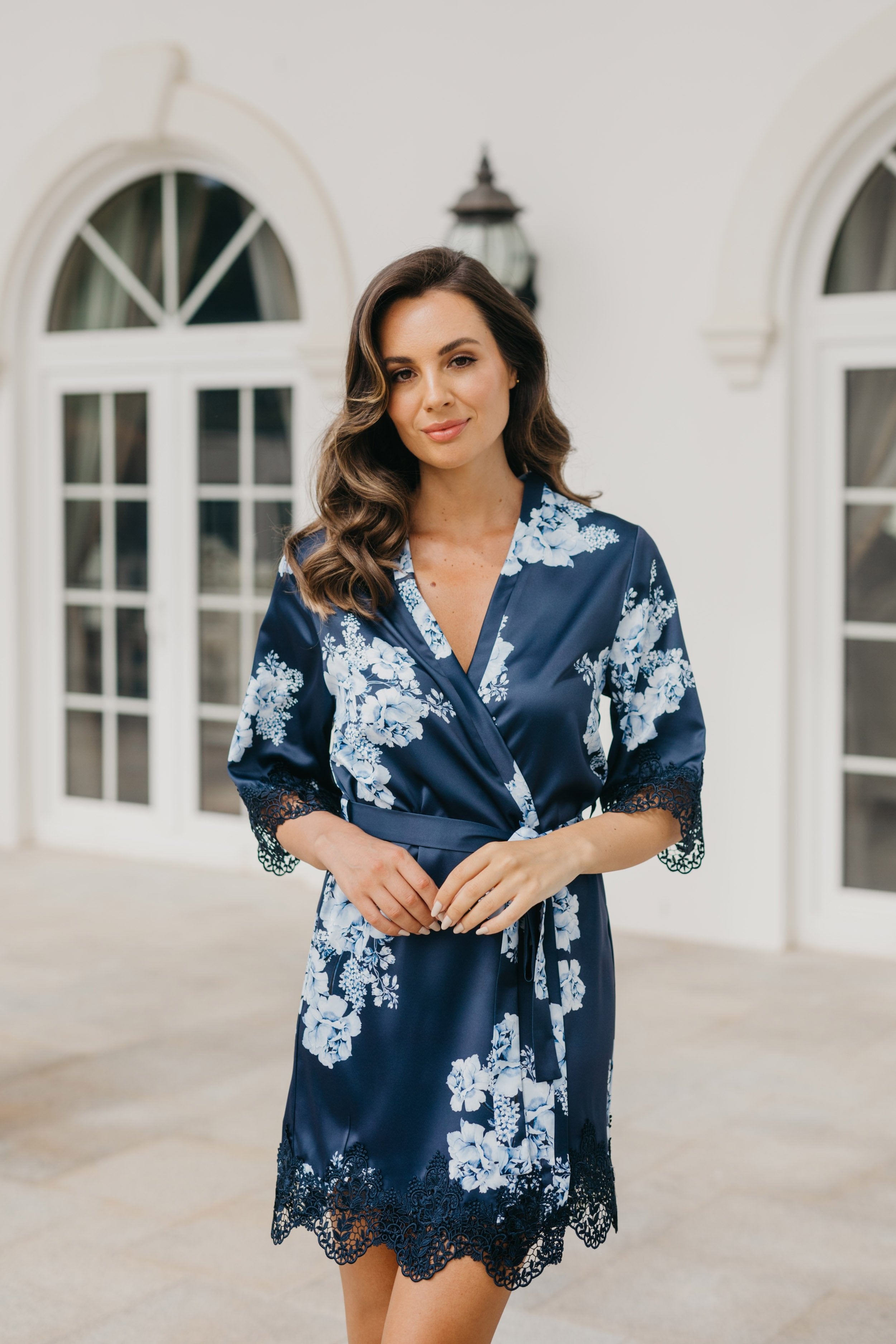 Ivana Bleu De Fleur Printed Robe - Floral Kimono Cover Up for Women, Lightweight Summer Beach Dress, Perfect for Poolside, Vacation & Boho Fashion