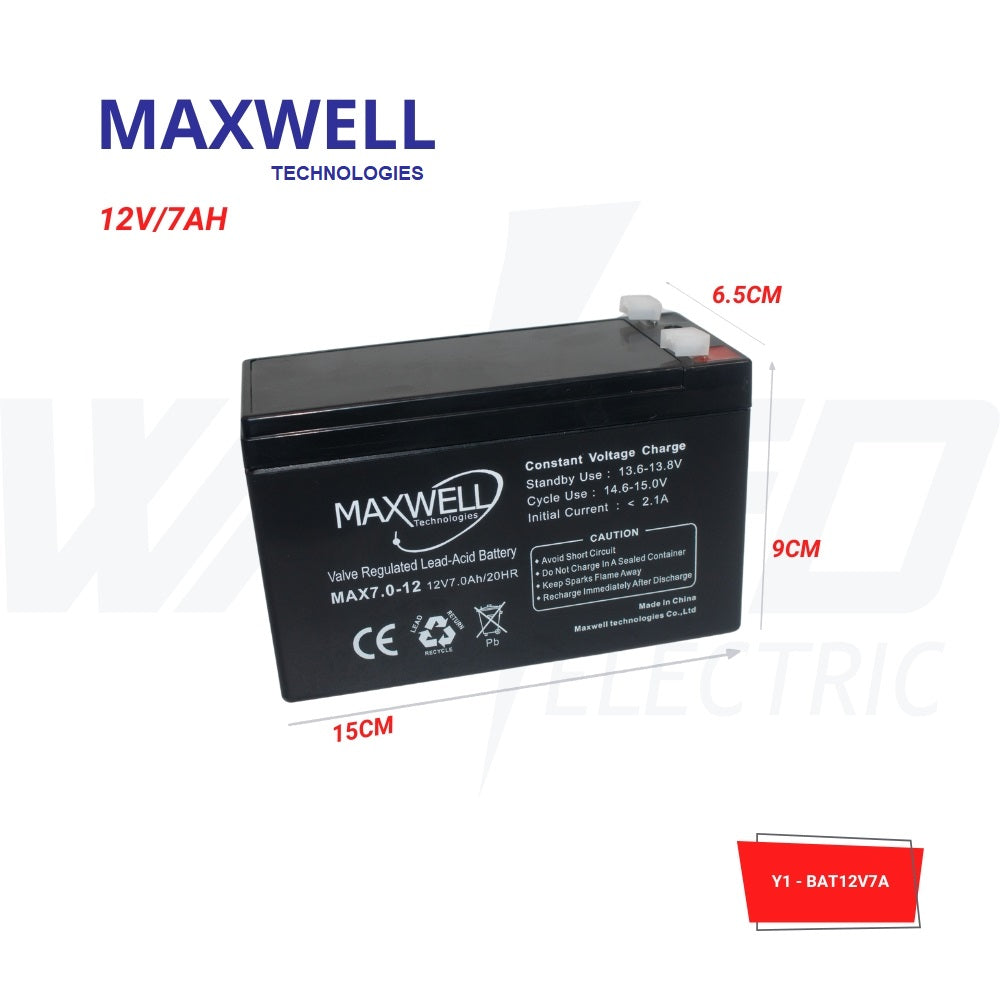 12V 7Ah MAXWELL Rechargeable Battery - Power for Scooters, Mobility Chairs, and Emergency Backup Systems