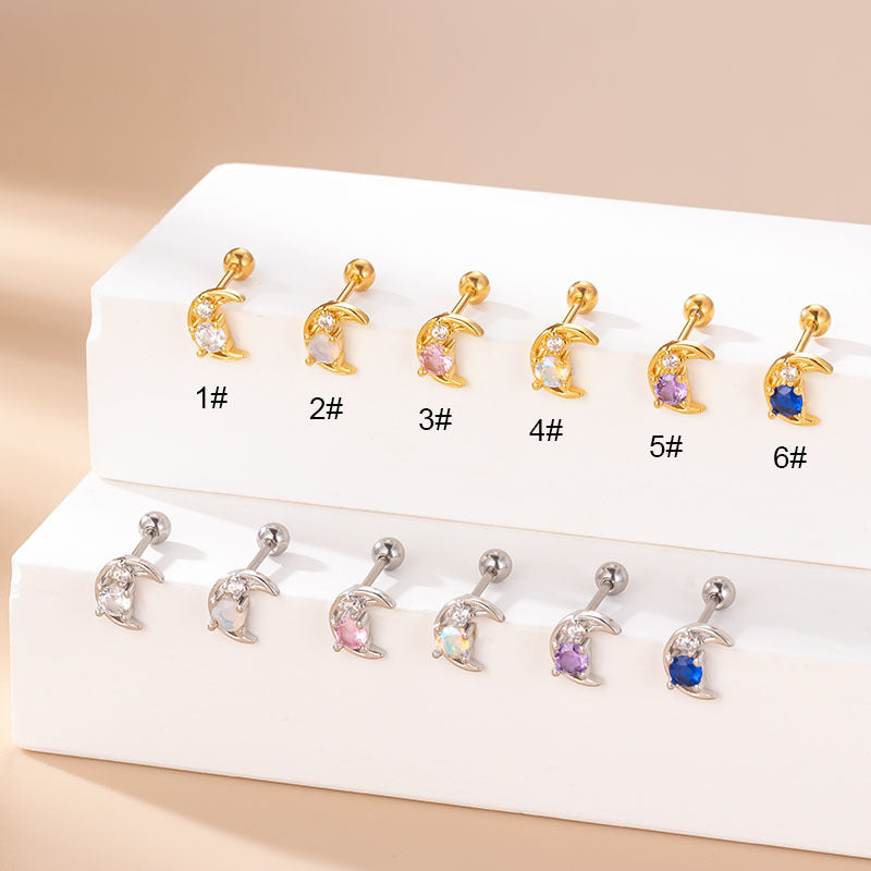 20G Cartilage Tiny Moon Earrings - Flat Back Opal Stud Earrings for Women | Dainty Jewelry for Everyday Wear, Gift for Her, Boho Style Earrings for Parties & Special Occasions