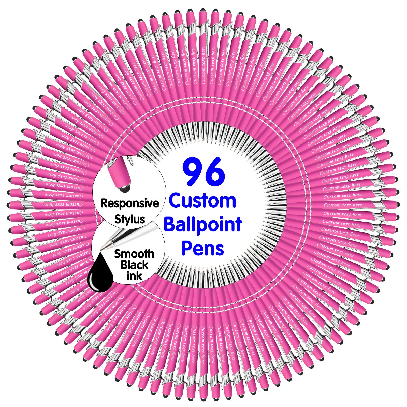 96 Pcs Personalized Pens Bulk with Stylus Tip - 0.5mm Custom Engraved Pens for Business, Gifts & Office Use - Black Ink Medium Point - Ideal for Christmas, Birthday, Graduation & Corporate Events