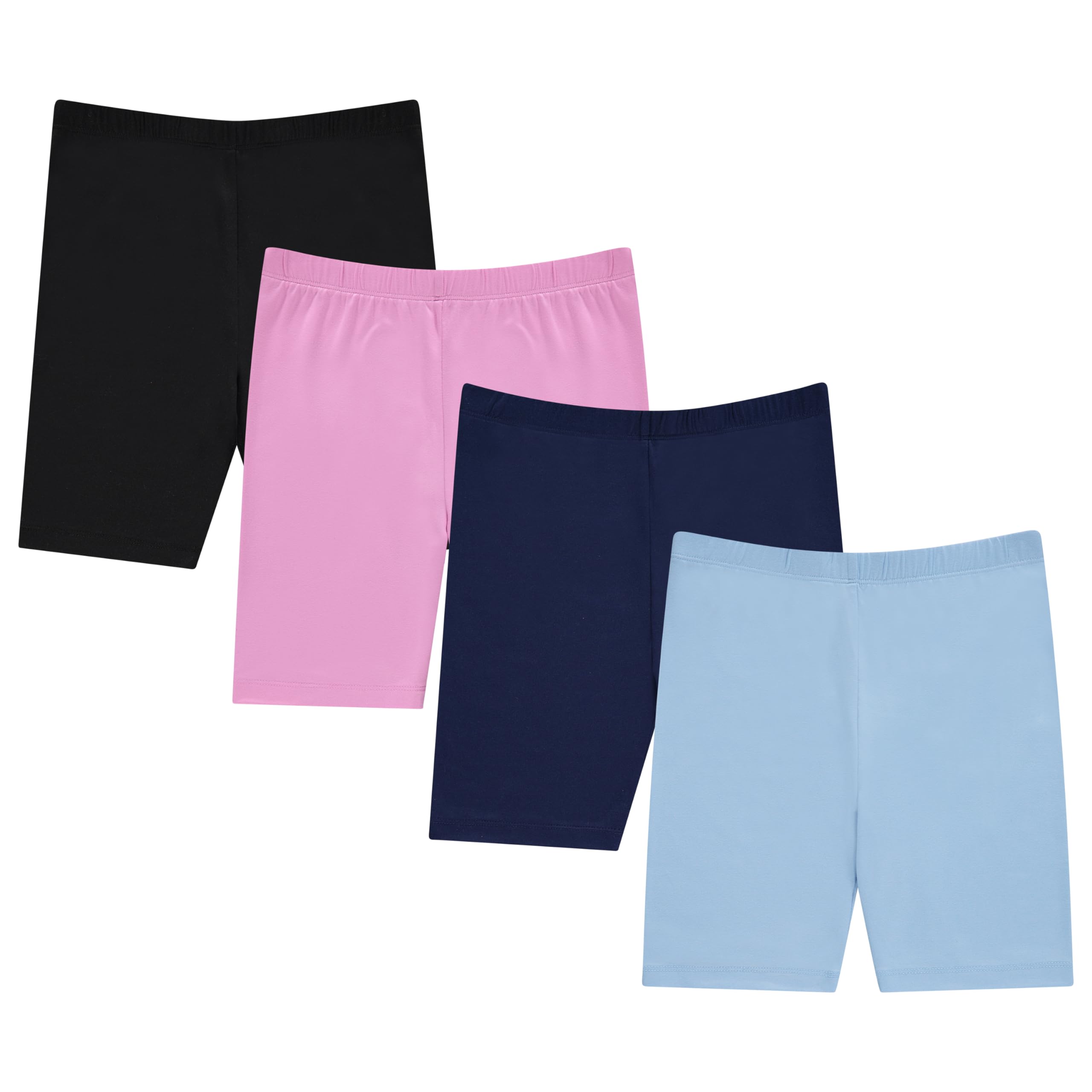 BTween Girls 4 Pack Athletic Bike Shorts - High Waist Workout Shorts for Running, Yoga & Gym - Soft Breathable Activewear for Teen Girls - Perfect for Sports, Fitness & Casual Wear