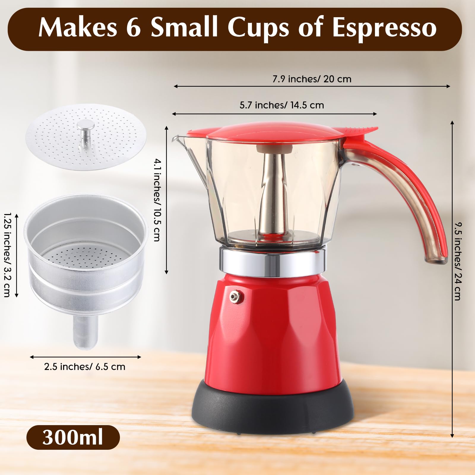 Electric Espresso Maker - Portable 6-Cup Moka Pot for Home & Travel