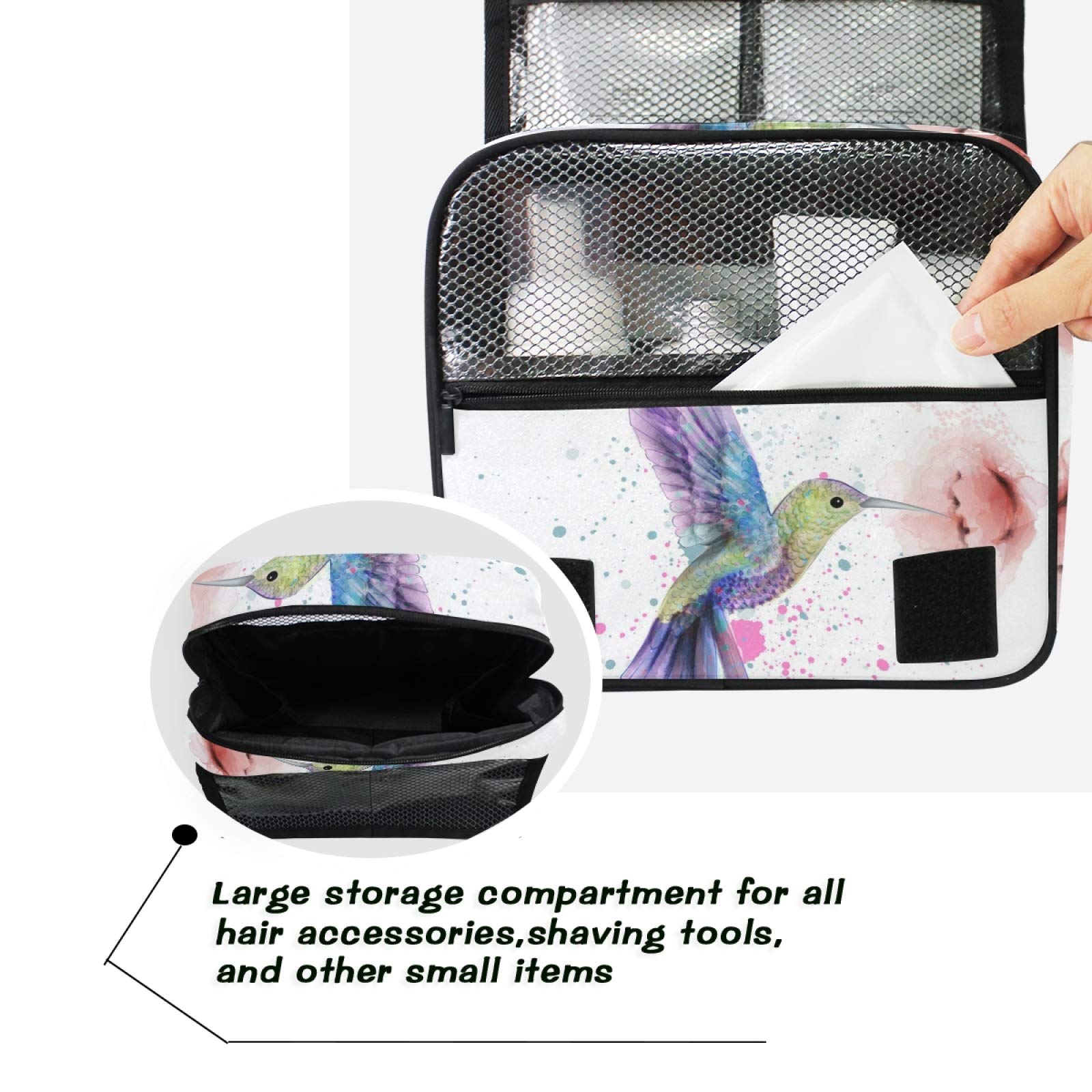 Hupery Watercolor Hummingbird Hanging Travel Toiletry Bag - Waterproof Cosmetic Pouch & Makeup Organizer for Women, Men, Girls - Perfect for Camping, Gym, Beach Trips & Air Travel