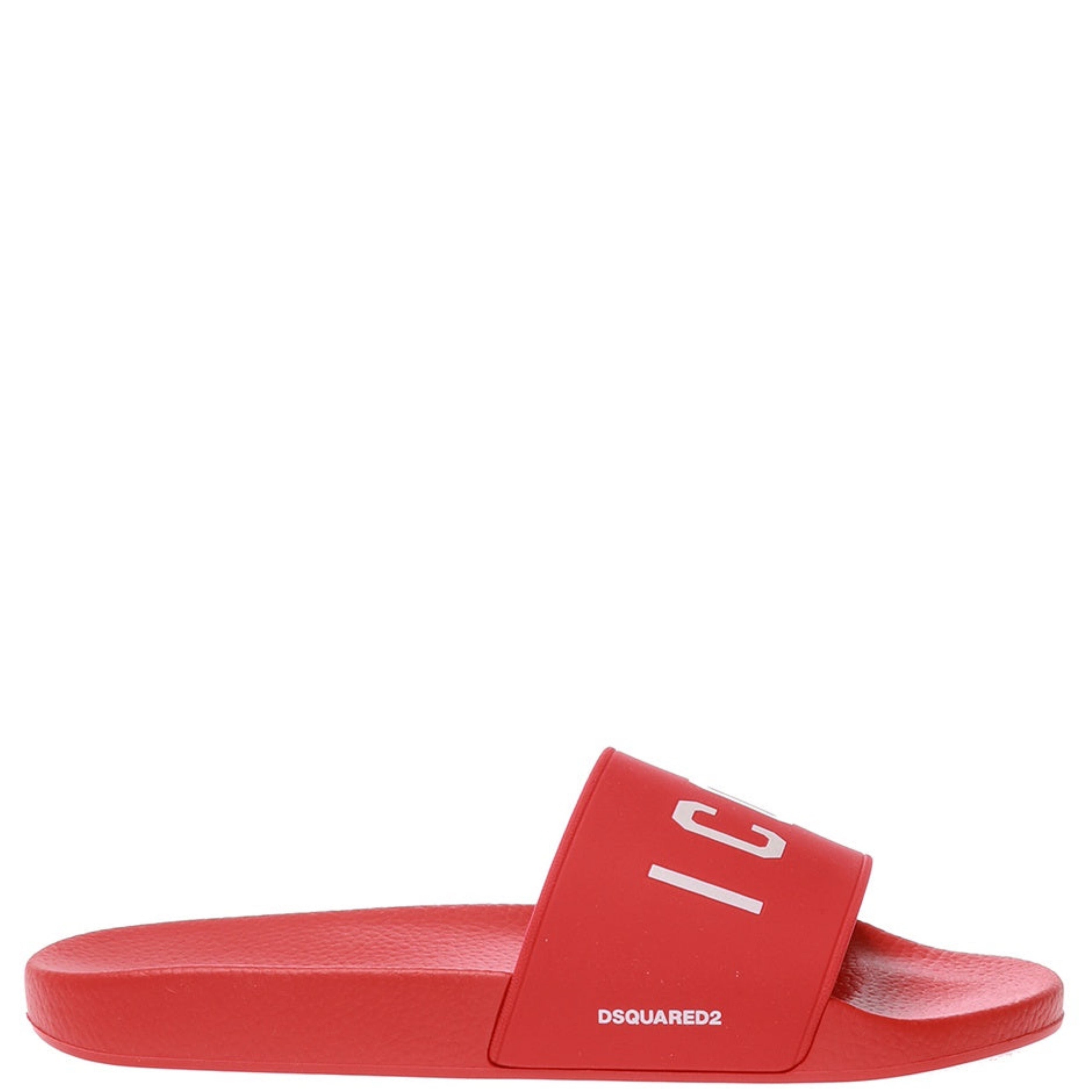 DSQUARED2 Red ICON Slides - Men's Designer Sandals for Summer, Beach & Casual Outfits | Lightweight & Comfortable Slides for Pool, Vacation & Everyday Wear