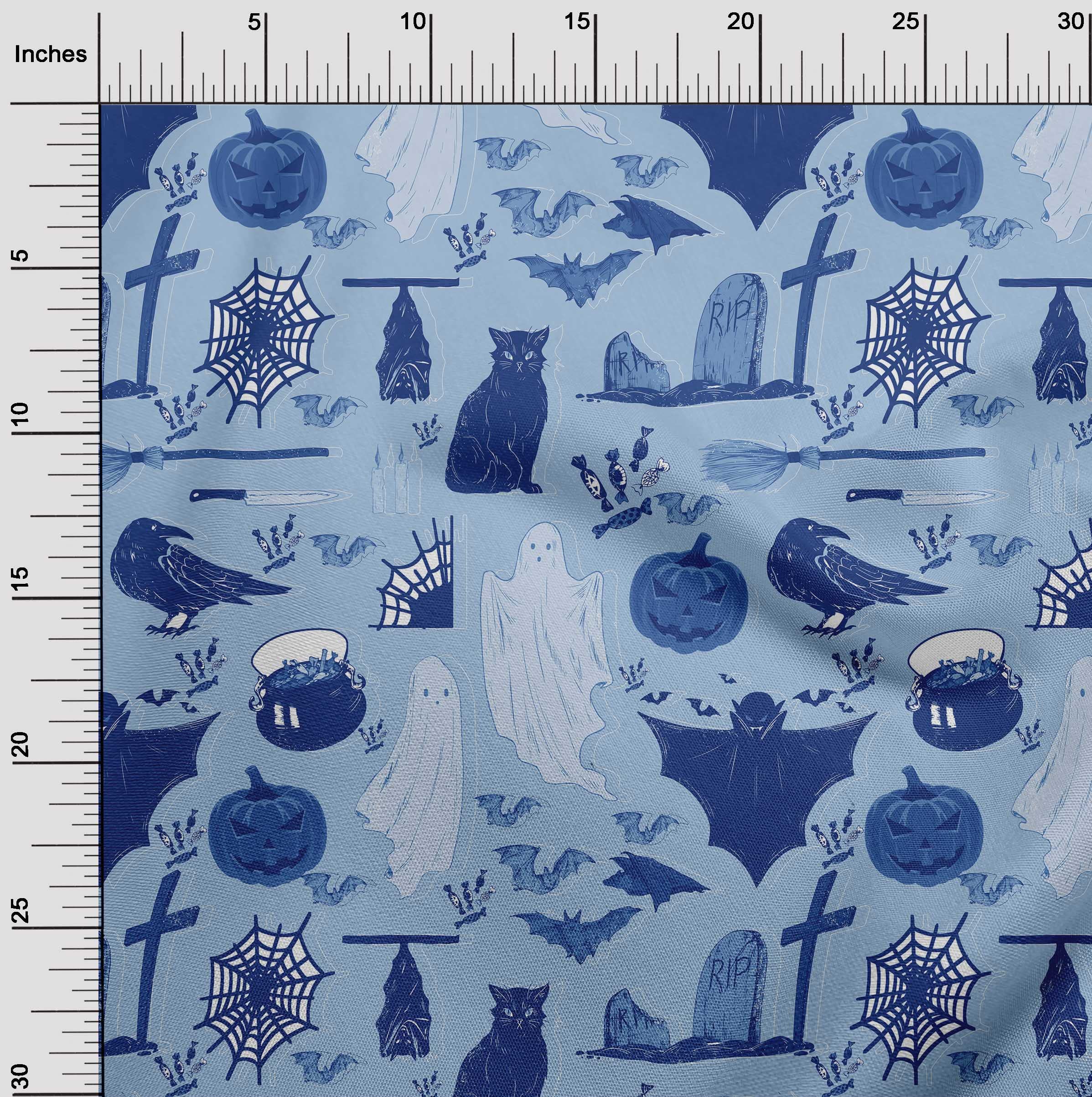 Velvet Blue Halloween Fabric by The Yard - 58 Inch Wide Printed Sewing Material for DIY Costumes, Dresses & Home Decor | Premium Quality for Clothing & Craft Projects