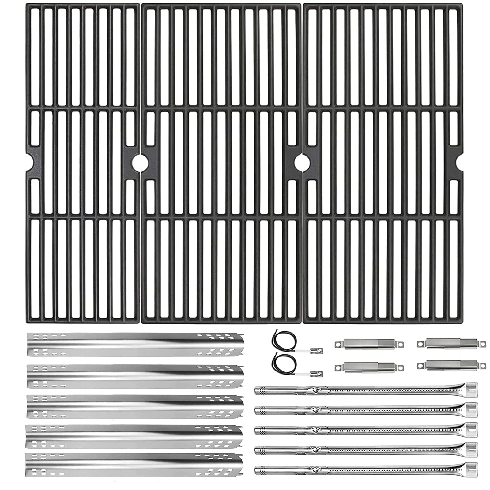 Hisencn 304 Stainless Steel Grill Replacement Parts for Charbroil Performance 5 Burner (Models 463347519, 463347518, 463347017) - Compatible with G470-5200-W1 Burner & G470-0004-W1A Heat Plates - Durable Cooking Grates for Outdoor BBQ, Camping & Backyard Parties