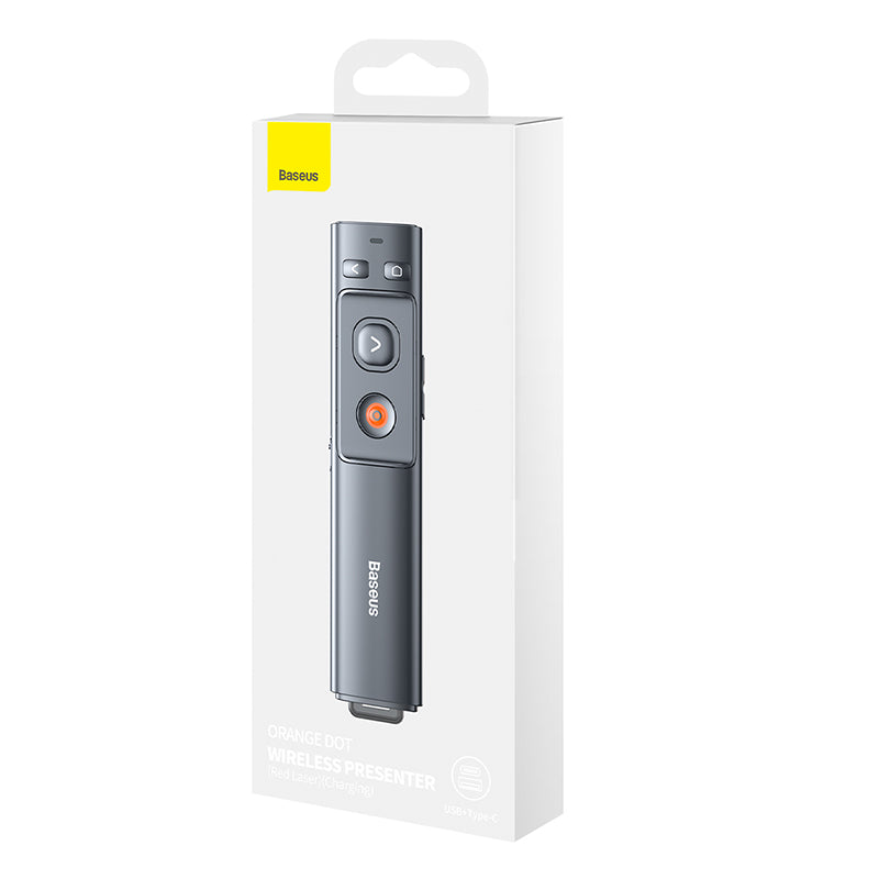 Baseus Wireless Presenter with Red Laser Pointer & Orange Dot - Rechargeable Battery for PowerPoint Presentations, Remote Teaching & Business Meetings