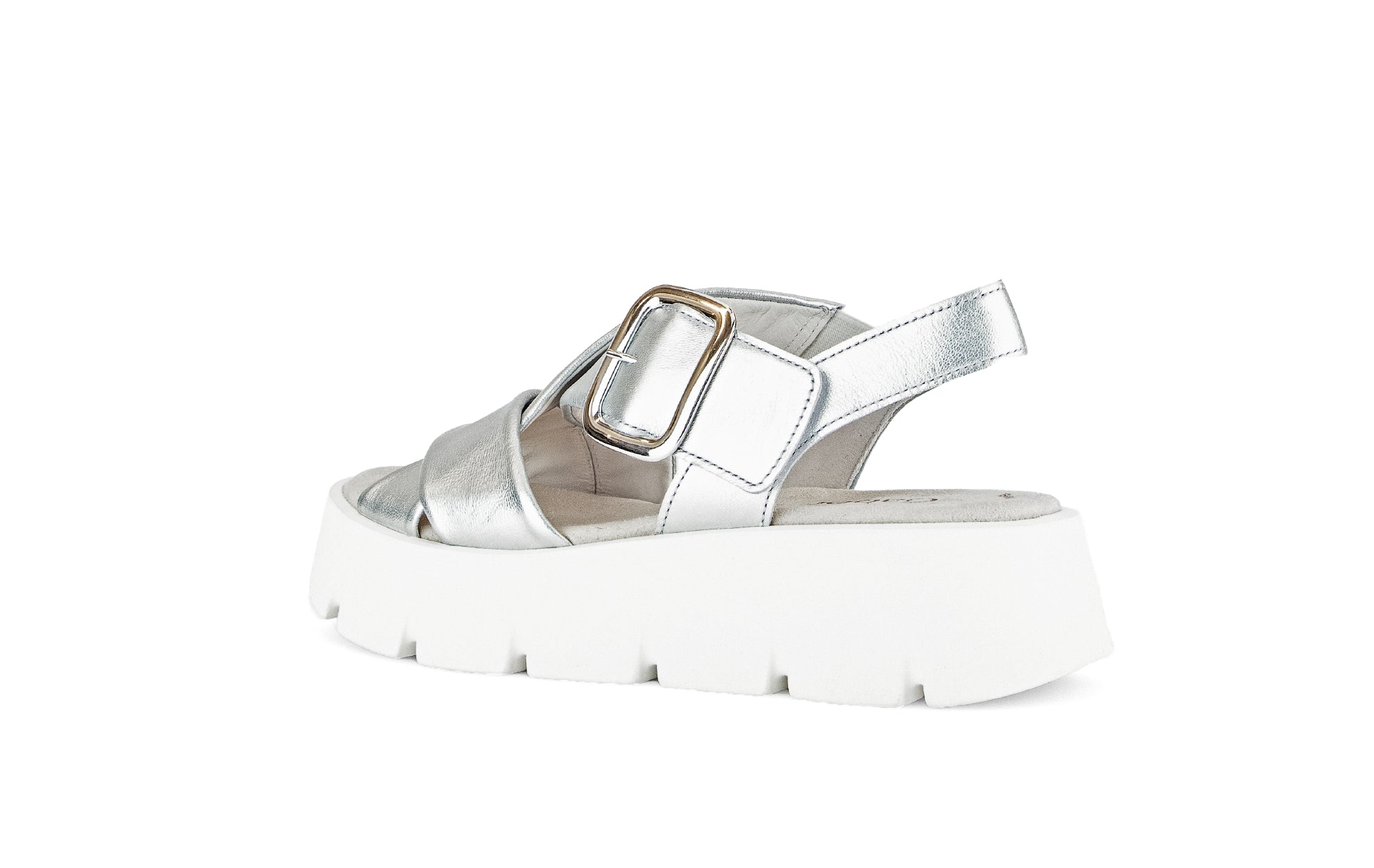 GABOR Women's Silver Chunky Wedge Sandals with Adjustable Buckle Strap - Comfortable Summer Casual Shoes for Beach, Vacation & Everyday Wear