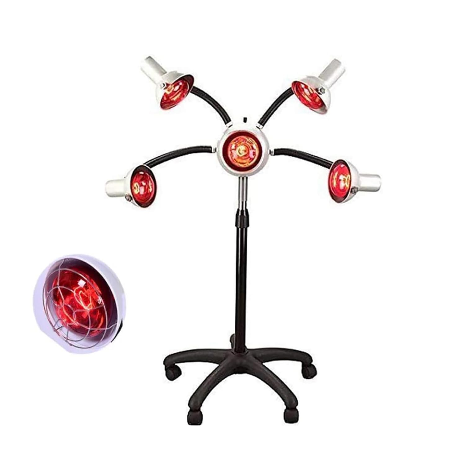 750W Infrared Heat Lamp Red Light Therapy - 5 Head Portable Floor Hair Dryer Stand for Styling, Perming & Accelerating Hair Drying | Salon & Home Use