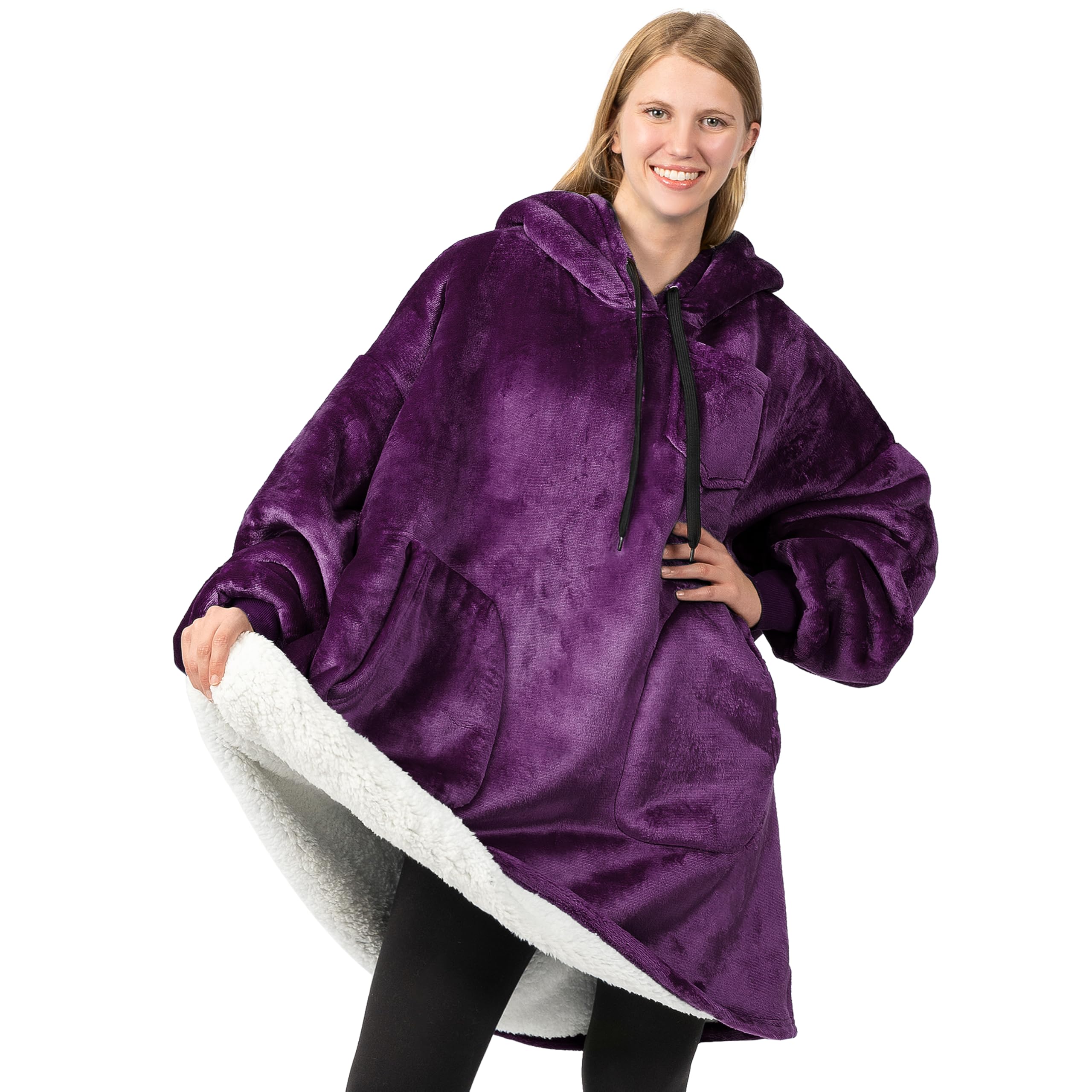 PAVILIA Women's Sherpa Wearable Blanket Hoodie - Oversized Fleece Hooded Sweatshirt for Men & Women | Cozy Lounge Wear for Home, Netflix Nights & Outdoor Camping