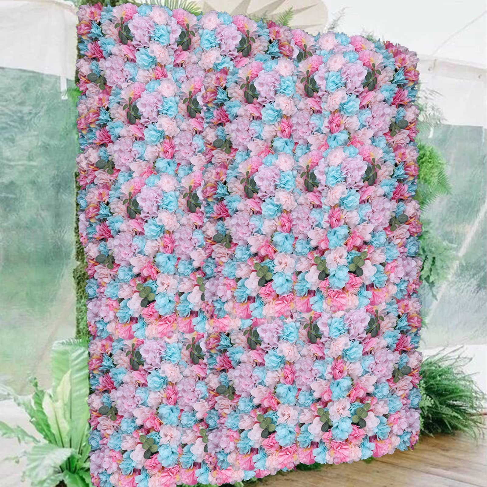 Gdrasuya10 12-Pack Artificial Silk Flower Wall Panels - 15.75 x 23.62 Inches Pink & Blue Wedding Backdrop for Photography, Venue Decor, Hanging Baskets, Garden Arch & Room Wall Decoration | Indoor/Outdoor Party & Event Decorations