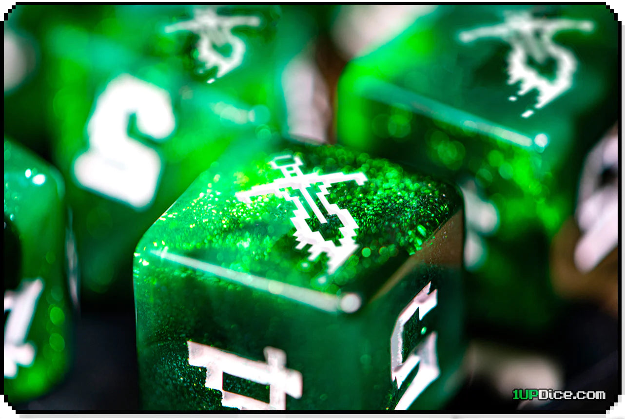 1UP Dice Polyhedral Set - Poison Dagger Style RPG Dice for D&D, Pathfinder & Tabletop Games | Perfect for Adventurers, Dungeon Masters & Roleplaying Enthusiasts