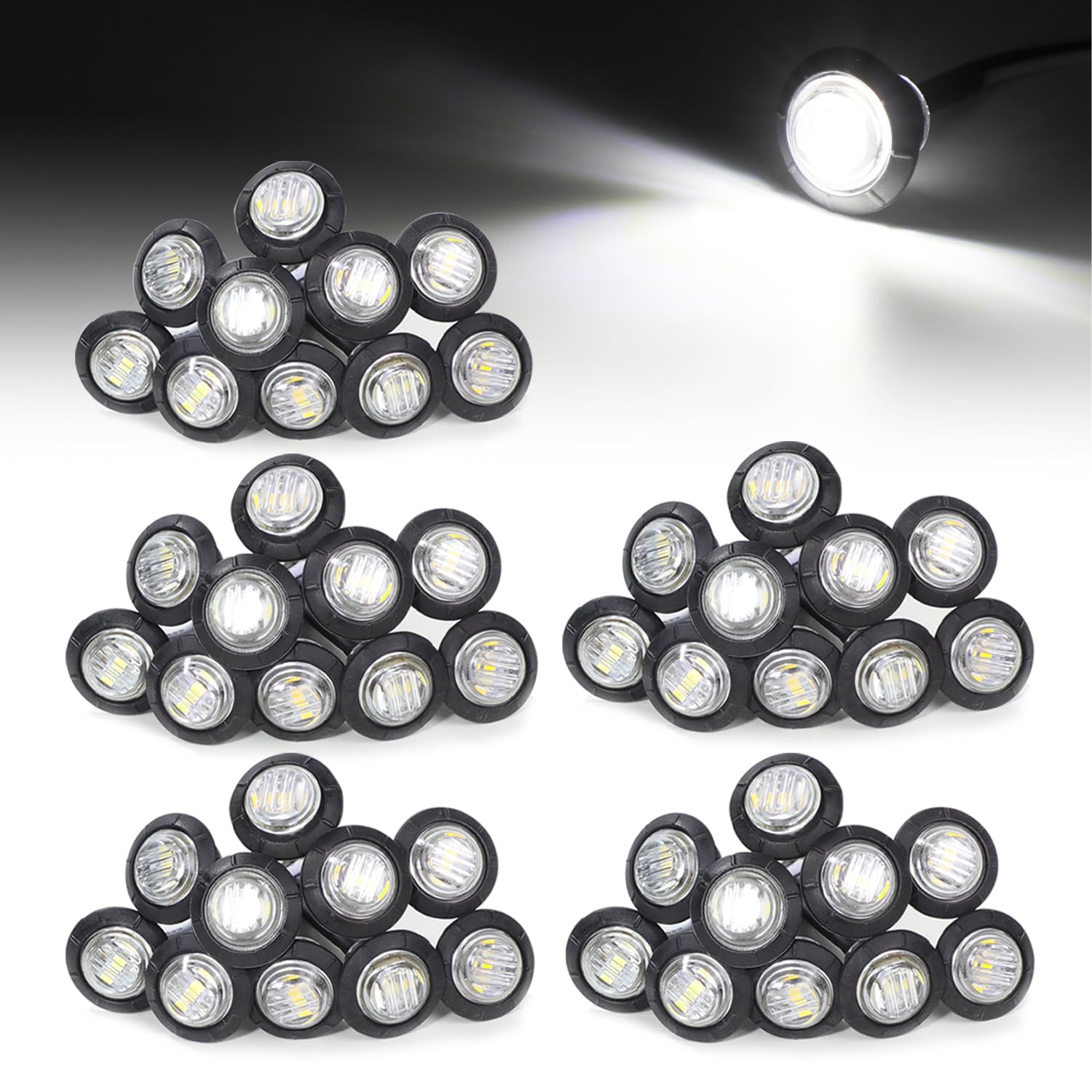 MADCATZ 50-Pack 3/4 Inch Mini Round White LED Side Marker Lights - Waterproof 12V DC Flush Mount Bulbs for Trailers, Trucks, Tractors & Boats | Perfect for Nighttime Safety & Vehicle Visibility