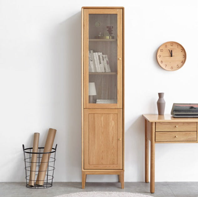Solid Oak Wood Narrow Bookcase with Doors - Stylish Storage for Books, Decor & Small Spaces | Perfect for Living Room, Office or Bedroom Organization