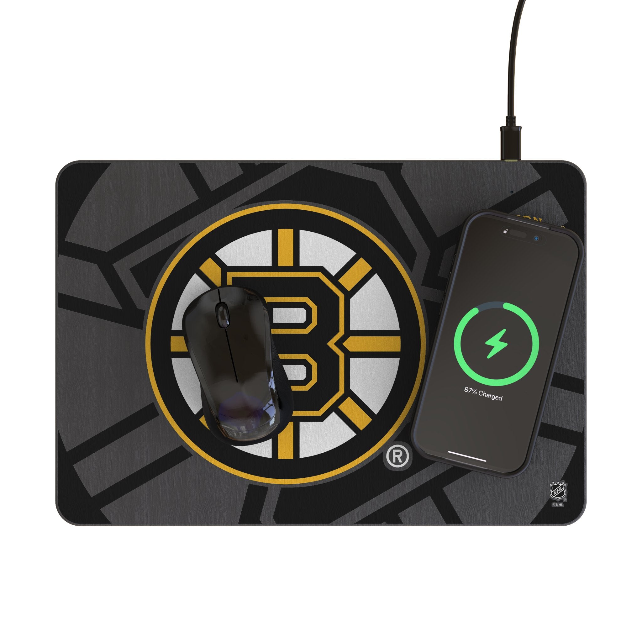 Boston Bruins Monocolor Tilt 15W Fast Wireless Charger & Gaming Mouse Pad - Perfect for Office, Home Desk & NHL Fans Accessories