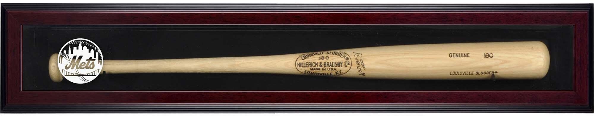 New York Mets Logo Mahogany Baseball Bat Display Case - Free Standing Single Bat Showcase for Collectors | Perfect for Home, Office, or Sports Memorabilia Room Decor