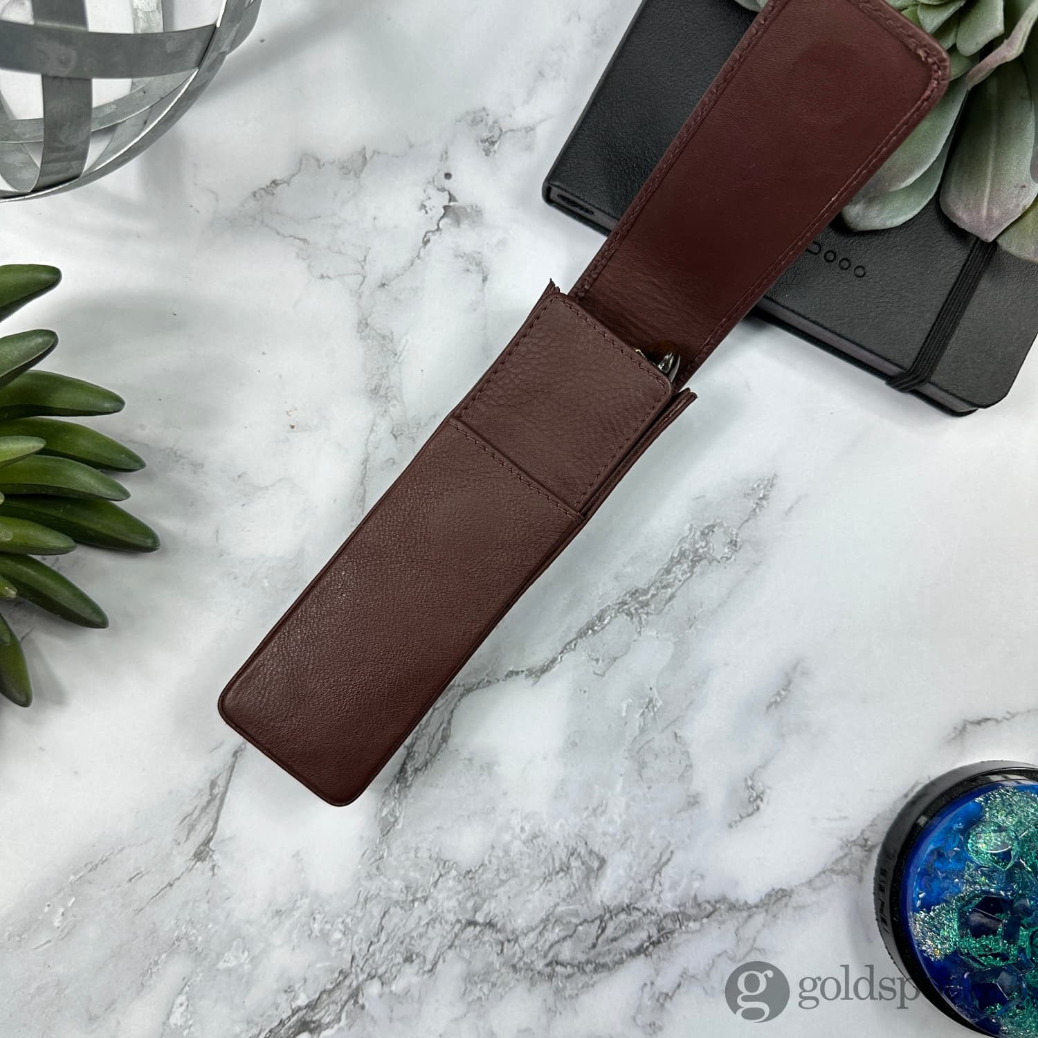 Premium Girologio Double Magnetic Closure Pen Case - Antique Brown Leather Pencil Holder for School, Office & Travel Organization