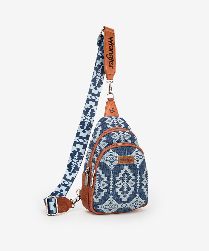 Wrangler Aztec Print Sling Bag - Stylish Crossbody Bag for Men & Women - Perfect for Travel, Hiking, and Everyday Use
