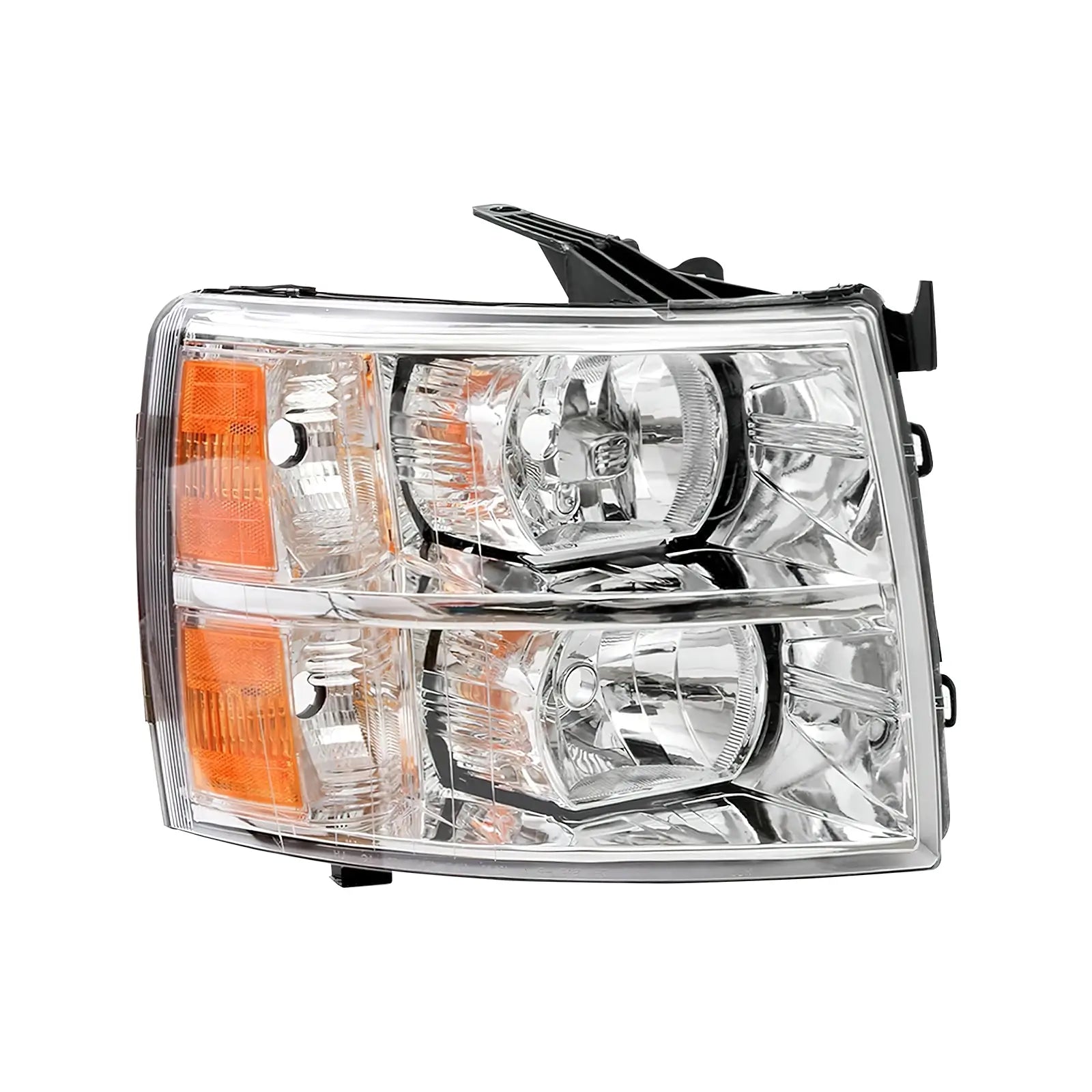 LOYO Headlight Assembly Replacement for 2007-2014 Chevy Silverado 1500/2500HD/3500 - Chrome Housing with Amber Reflector - Upgrade Your Truck Lighting for Night Driving & Off-Road Adventures