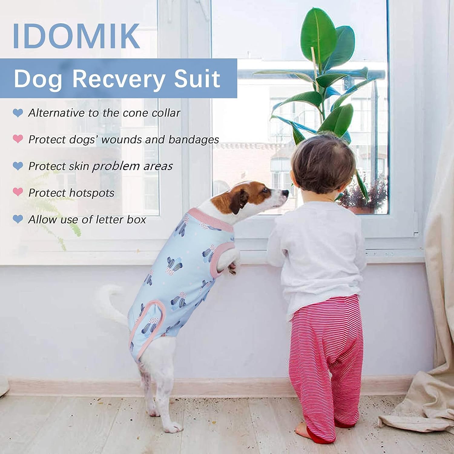 IDOMIK Post-Surgery Dog Recovery Suit - Breathable Pet Surgical Onesie for Dogs & Cats - Spay Neuter Wound Protection - Soft E-Collar Alternative for Licking Prevention - Perfect for Post-Op Care & Abdominal Healing