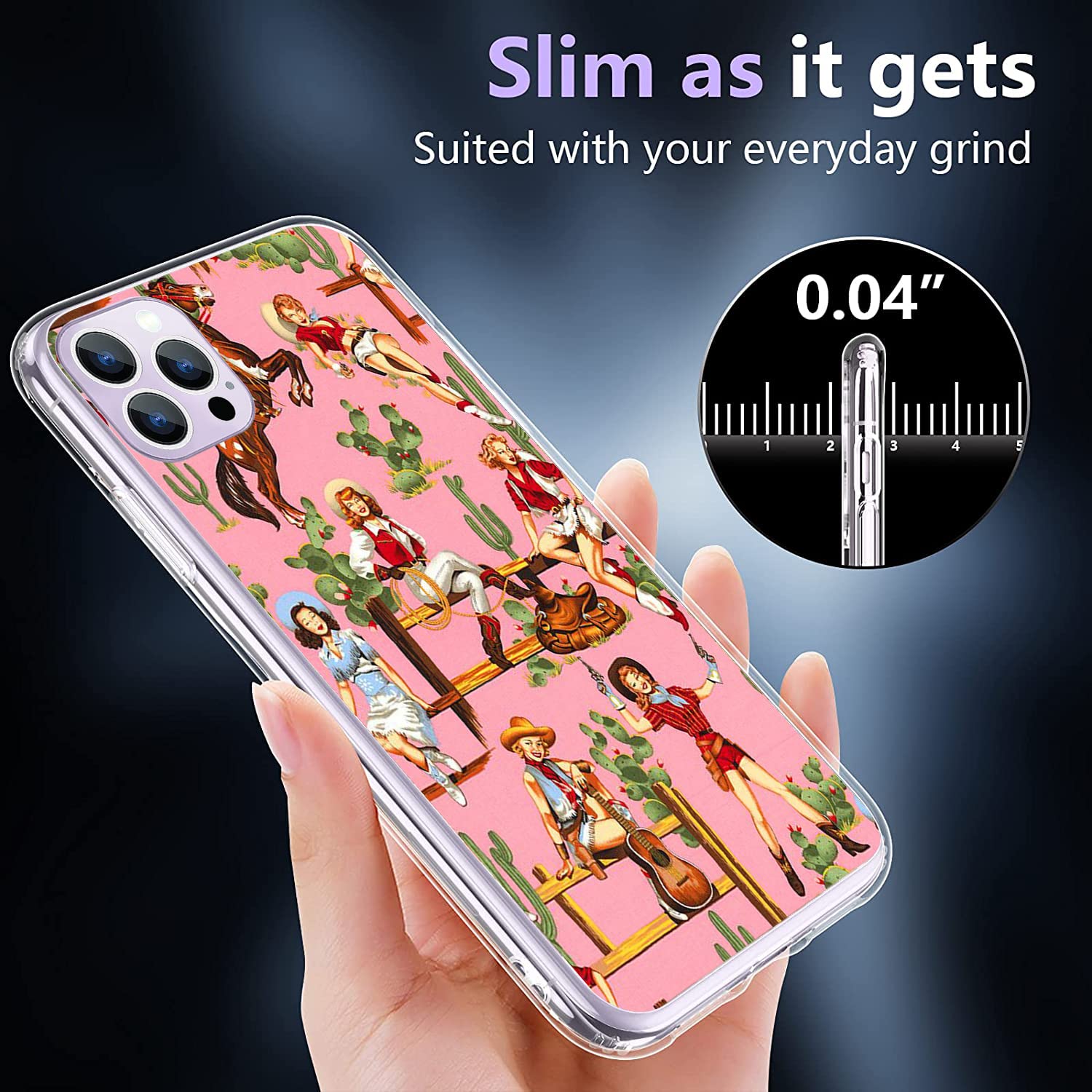 iPhone 13 Pro Max Case - Western Cactus Retro Pink Design Shockproof TPU Cover | Full Body Protection for Men & Women | Perfect for Country Music Festivals & Southwestern Style Lovers