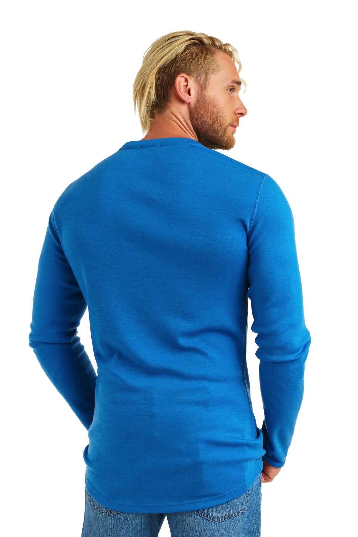 Men's Merino Wool Long Sleeve Shirt 320 GSM - Ocean Blue - Soft & Breathable Base Layer for Hiking, Camping & Outdoor Activities