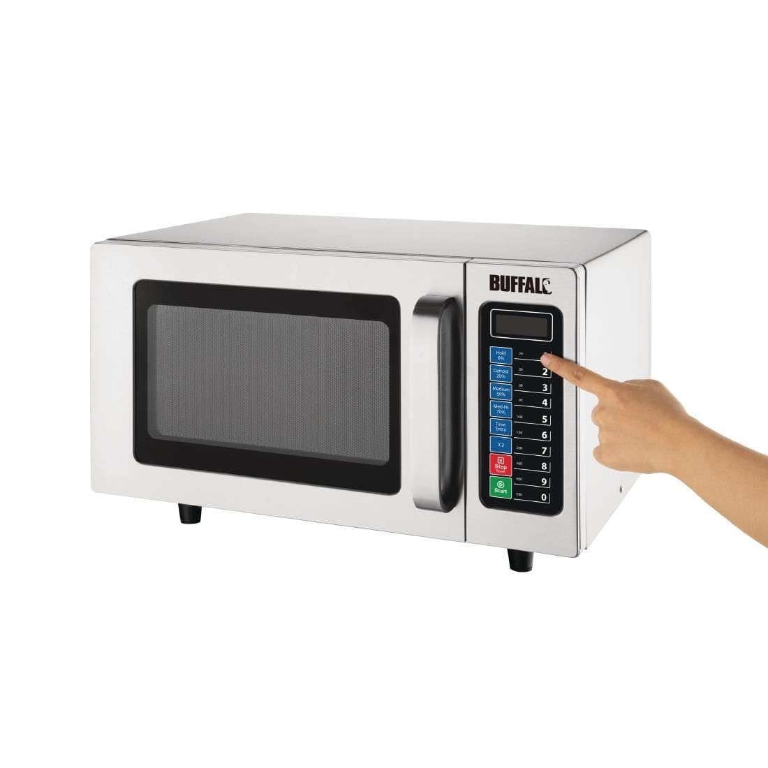 Buffalo 1000W Commercial Microwave Oven - 25L Large Capacity, Programmable for Restaurants & Cafes - Perfect for Fast Heating, Defrosting & Cooking in Professional Kitchens