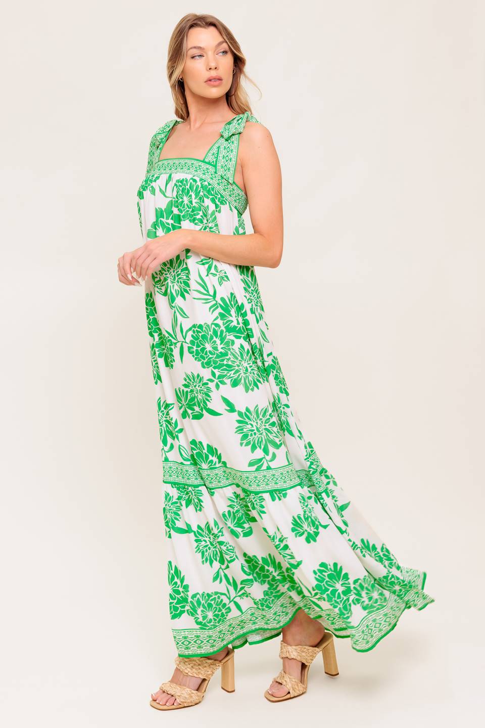 Green Gardens Maxi Dress - Flowy Summer Dress for Women, Boho Chic Beach Dress, Perfect for Vacations, Parties & Outdoor Events