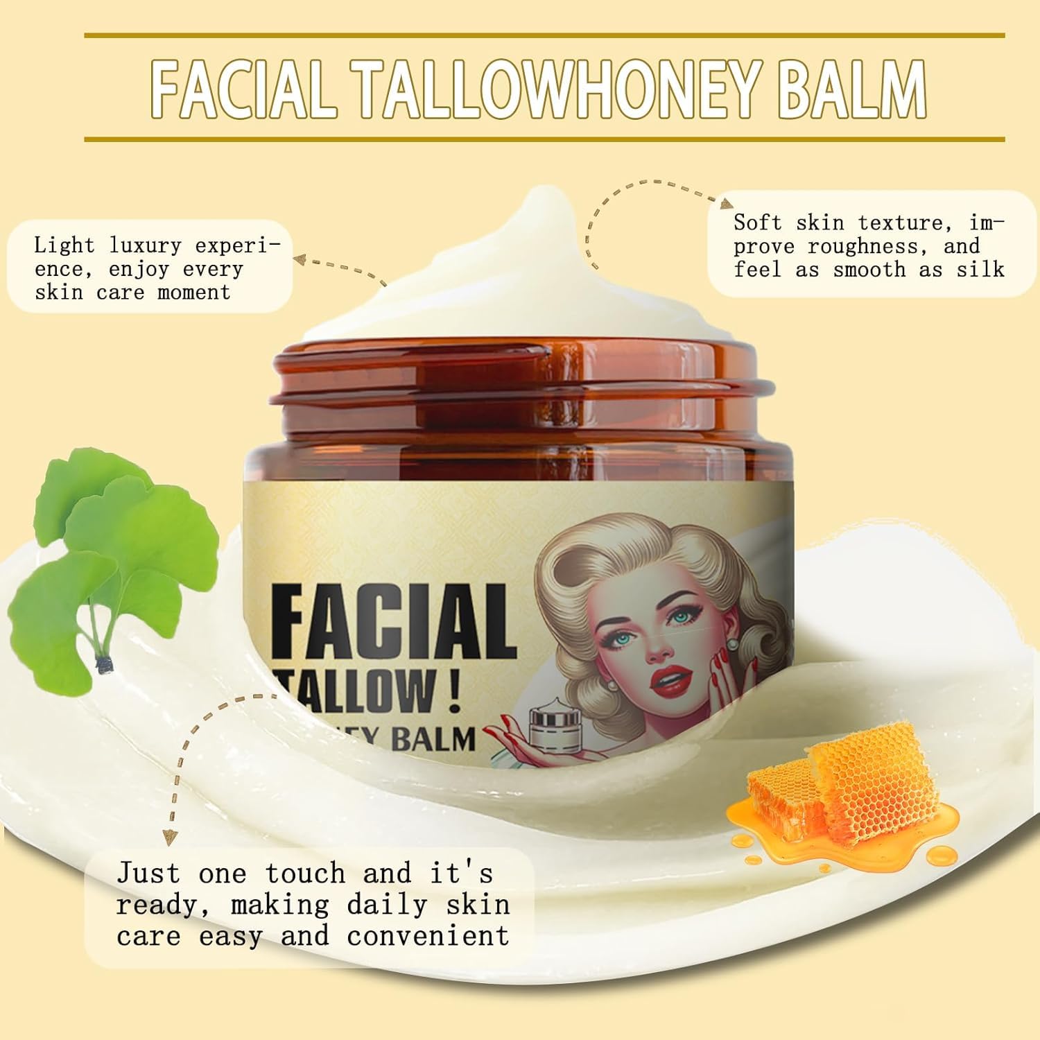 Organic Grass-Fed Beef Tallow & Raw Wild Honey Balm - All-Natural Moisturizing Salve for Face, Hands & Body | Perfect for Dry Skin, Eczema & Sensitive Skin Care | Multi-Purpose Healing Ointment for Daily Hydration & Nourishment