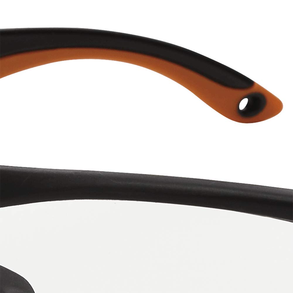 Sellstrom Sporty Safety Glasses - Clear Anti-Scratch Polycarbonate Lenses, Black/Yellow Temples, Heavy Duty Frame - Protective Eyewear for Construction, Woodworking & DIY Projects (Pack of 1) S71400
