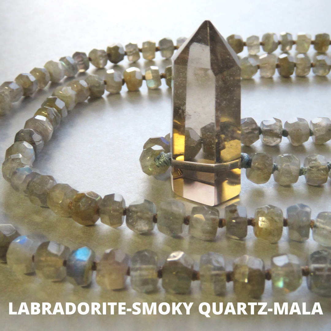 Labradorite Smoky Quartz Mala Beads - Healing Crystal Meditation Necklace for Stress Relief & Spiritual Growth | Perfect for Yoga, Reiki & Mindfulness Practices