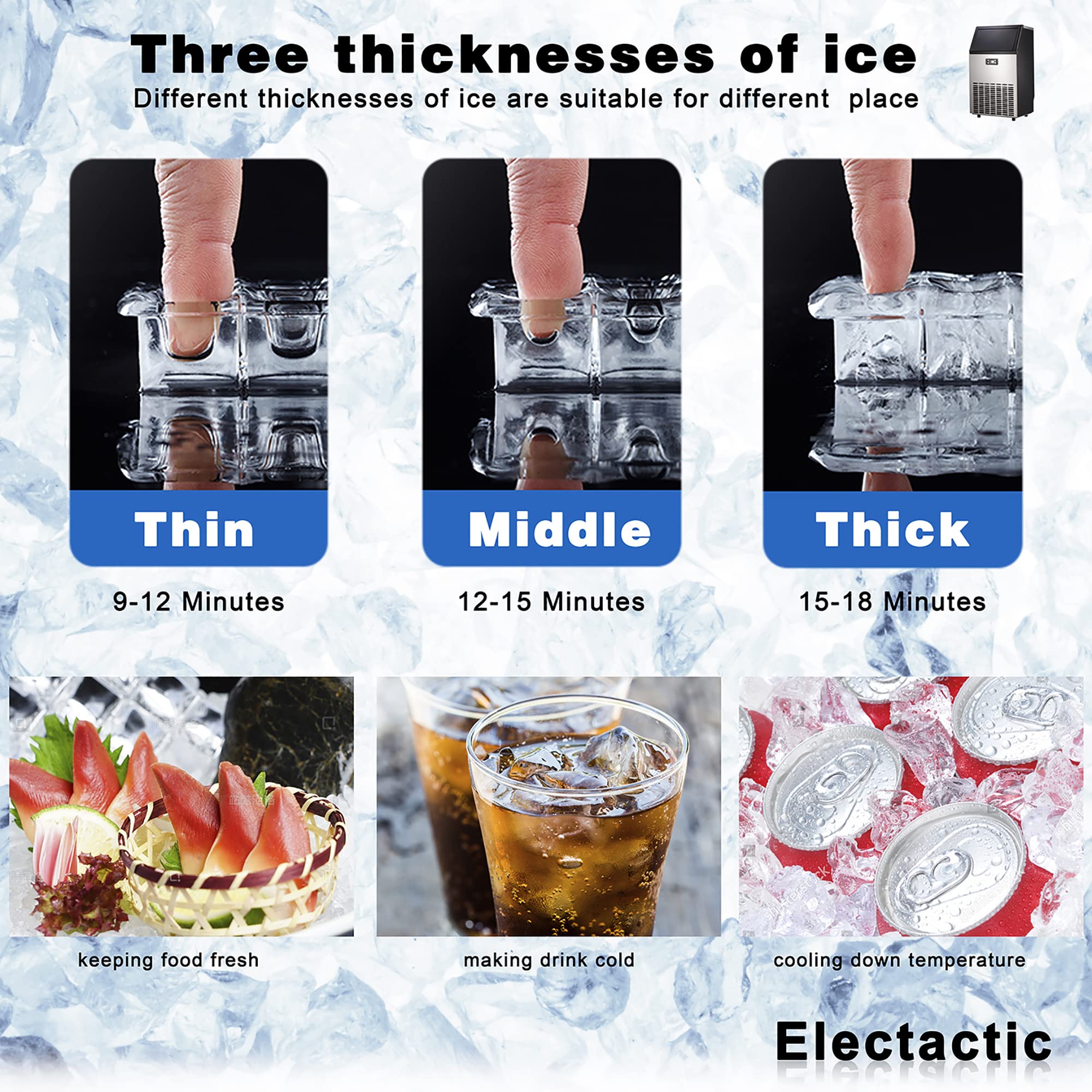 Commercial Ice Maker Machine 100Lbs/Day - 48Lbs Capacity Stainless Steel Ice Machine for Restaurants, Bars, Home & Office Use - Includes Ice Scoop - Perfect for Cocktails, Beverages & Food Preservation
