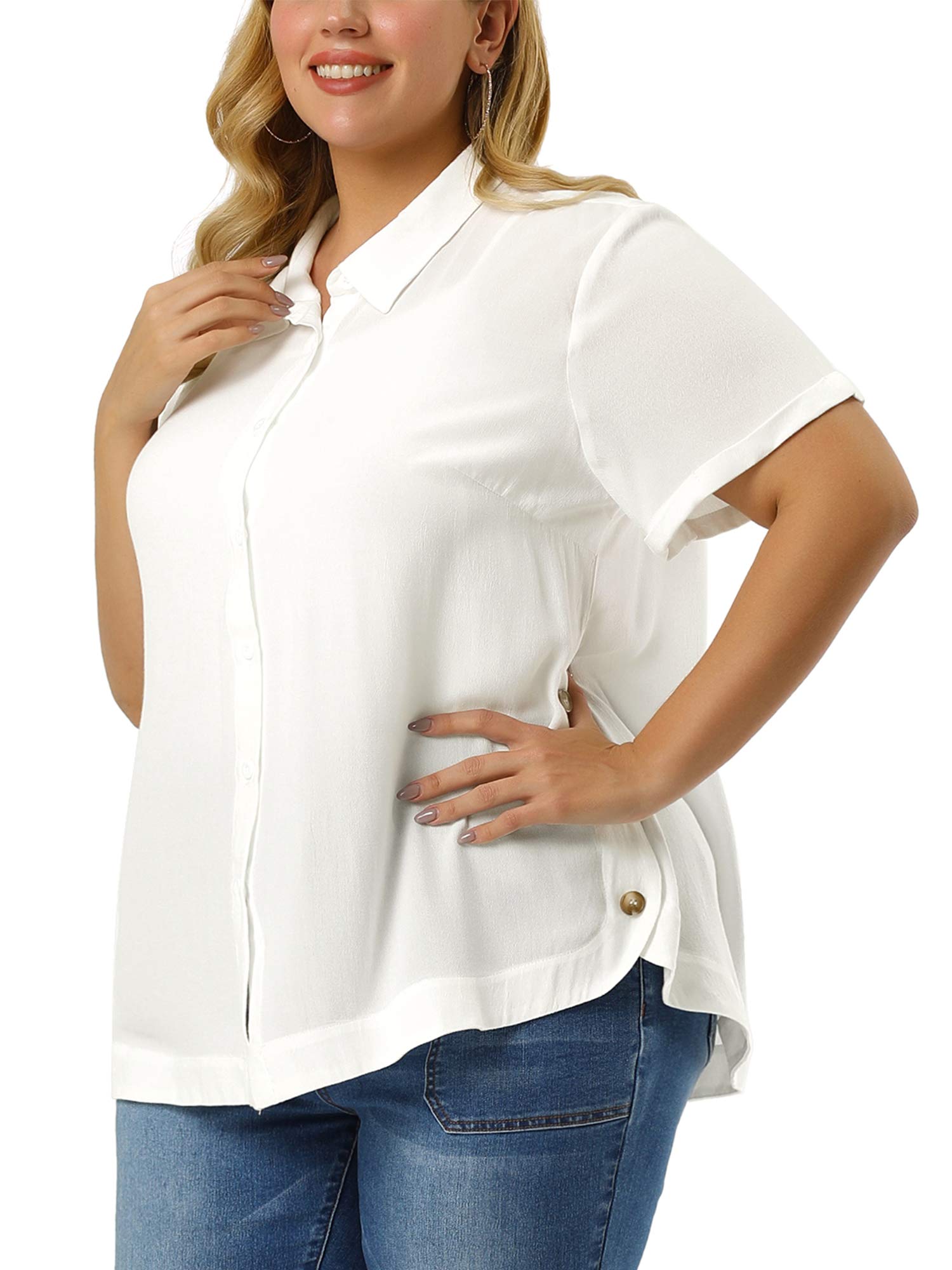 Agnes Orinda Plus Size Women's Short Sleeve Collar Button Front Work Shirt Tops - Comfortable Office Wear & Casual Outfits for Curvy Women