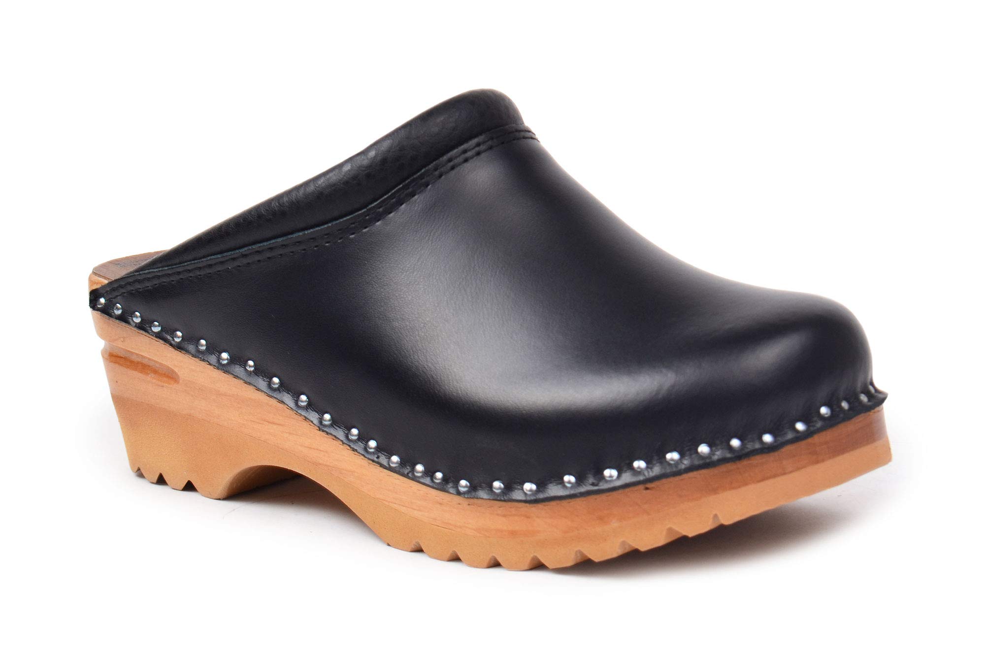 Rembrandt Bastad Slip-On Closed Toe Non-Slip Women's Leather Wooden Clogs - Comfortable Nursing, Chef & Work Shoes for Healthcare, Kitchen & Restaurant Professionals