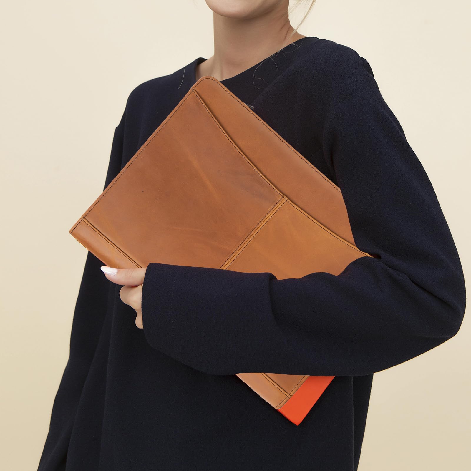 Premium Genuine Leather Portfolio with Zippered Front Pocket - Professional 8.5