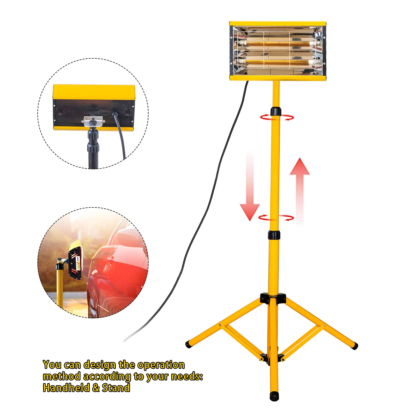 2000W DATOUBOSS Shortwave Infrared Paint Curing Lamp - Professional Paint Baking & Drying Tool with Adjustable Bracket for Auto Body Repair, Industrial Coating & DIY Projects