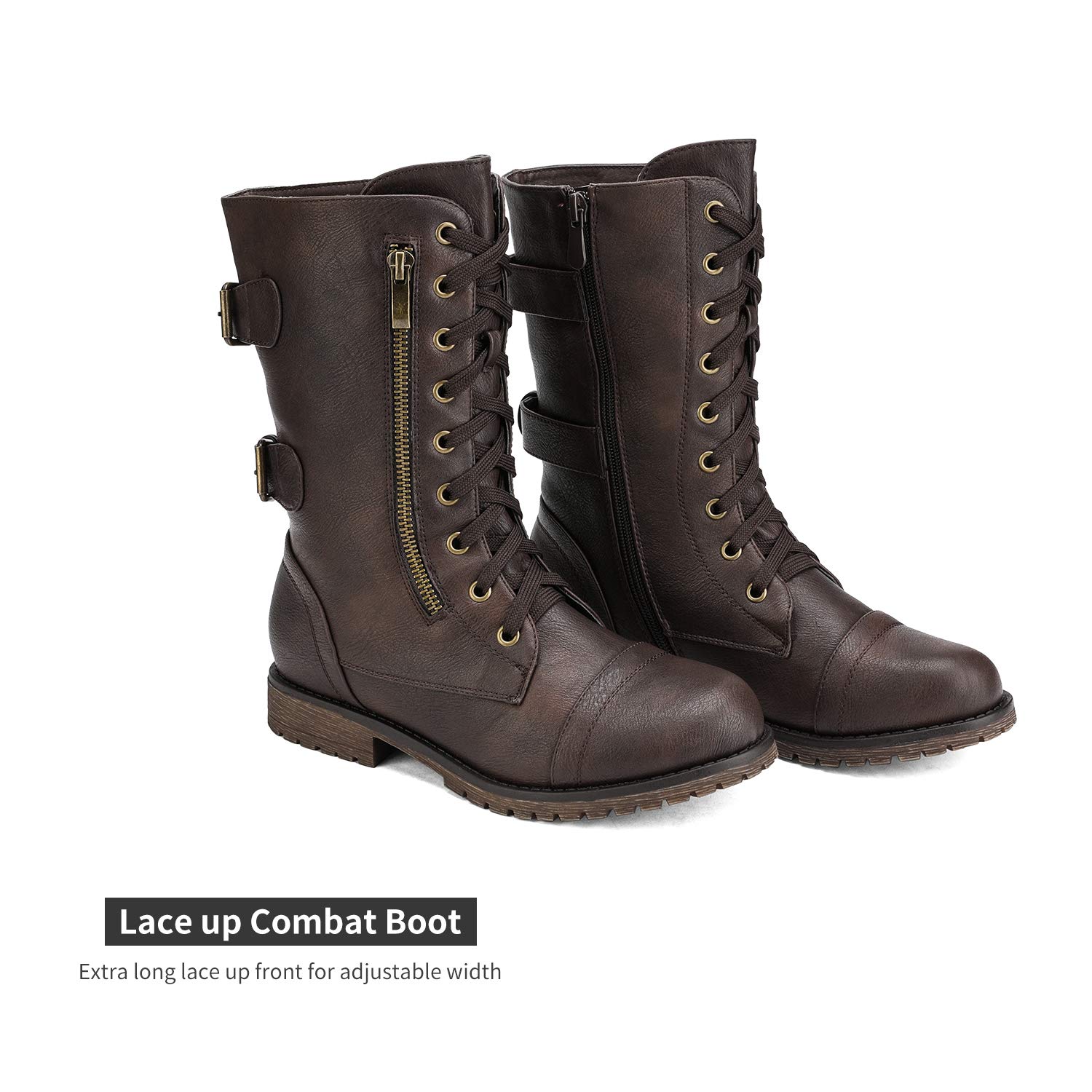DREAM PAIRS Women's Mid Calf Combat Boots with Built-in Wallet Pocket - Lace Up Military Style Ankle Booties for Hiking, Outdoor Adventures & Fashion Streetwear