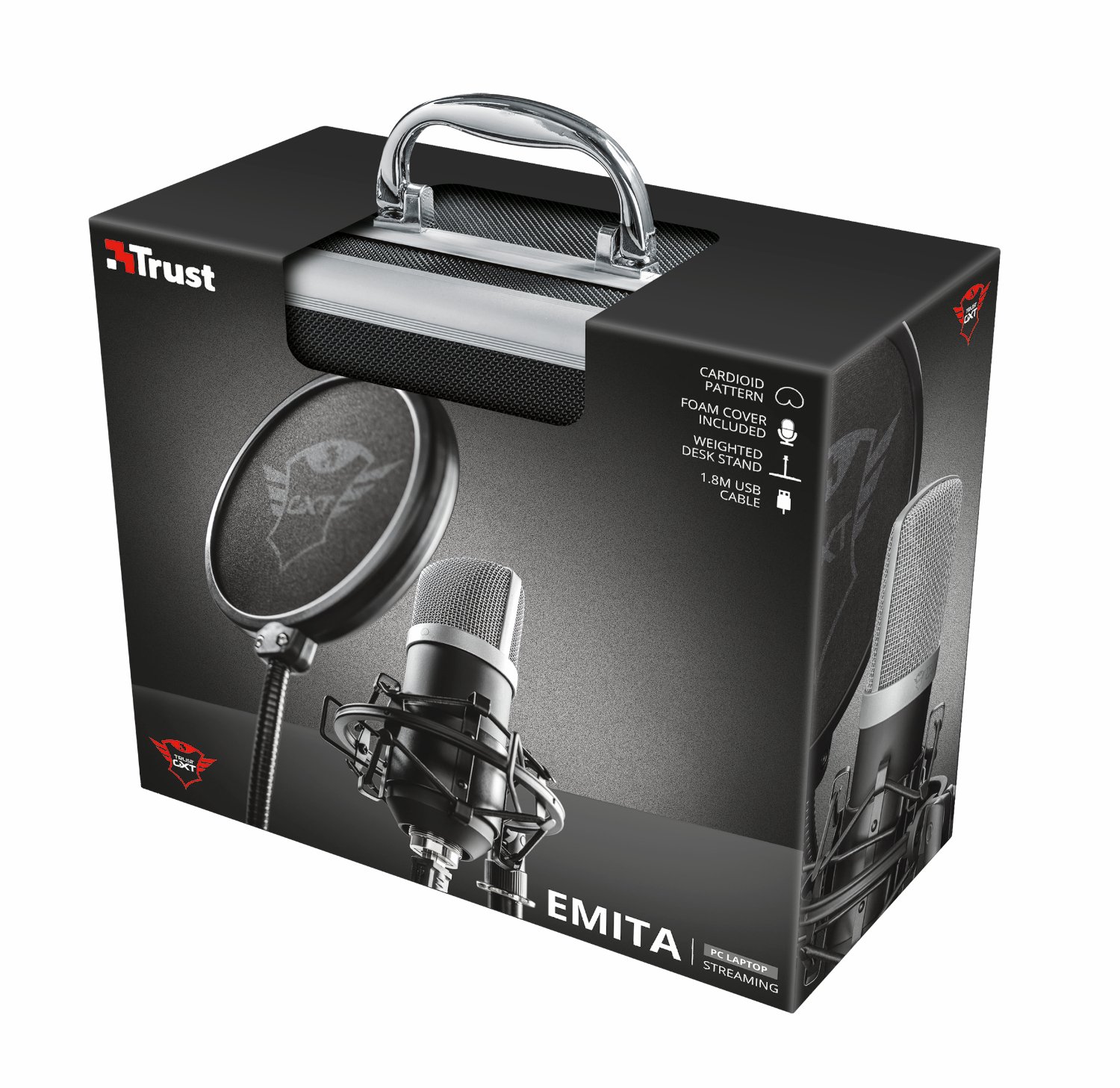 Trust Gaming GXT 252 Emita USB Microphone - Professional Cardioid Condenser Mic for PC, PS4, PS5, Gaming, Streaming, Podcasts & YouTube (Black) | Crystal Clear Voice Capture for Twitch Streamers, Vloggers, Online Gamers & Home Studio Recording | Perfect for Live Broadcasts, Voiceovers, Zoom Meetings & Remote Work