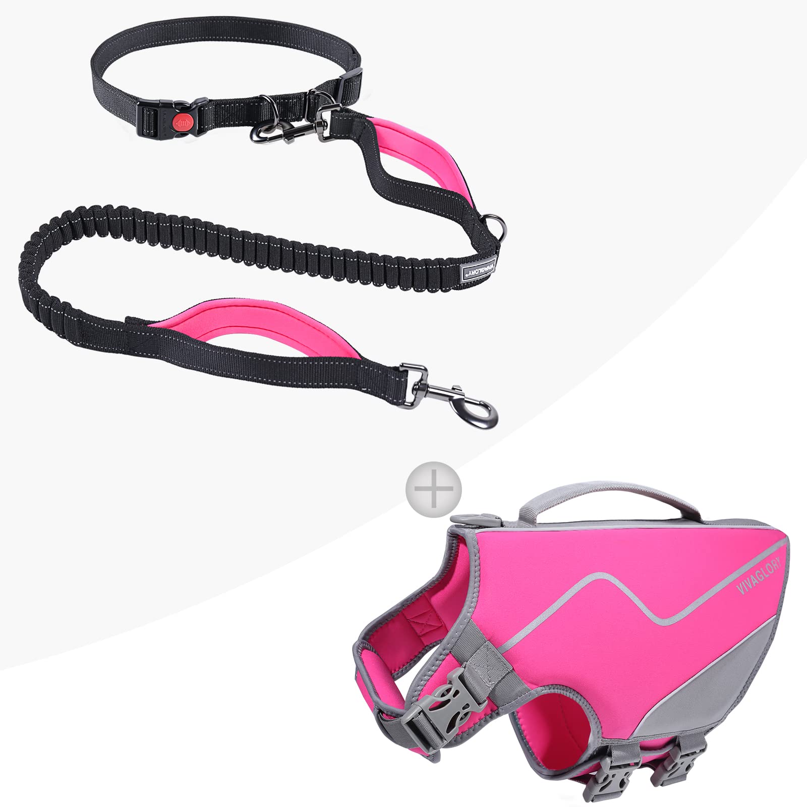 Hands Free Dog Leash with Adjustable Belt - Reflective Dog Life Jacket for Swimming & Boating - Perfect for Active Dogs, Beach Outings & Water Safety